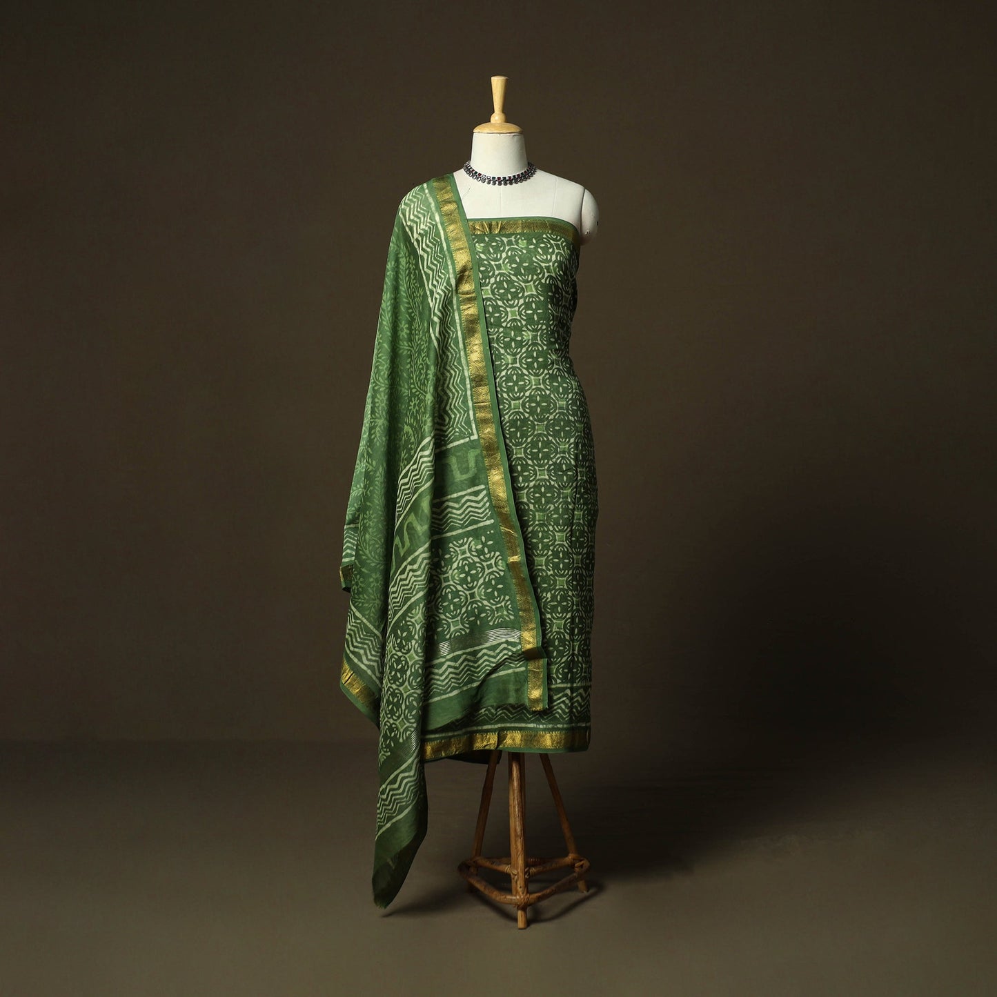 Hand block batik print maheshwari silk 3pc unstitched dress