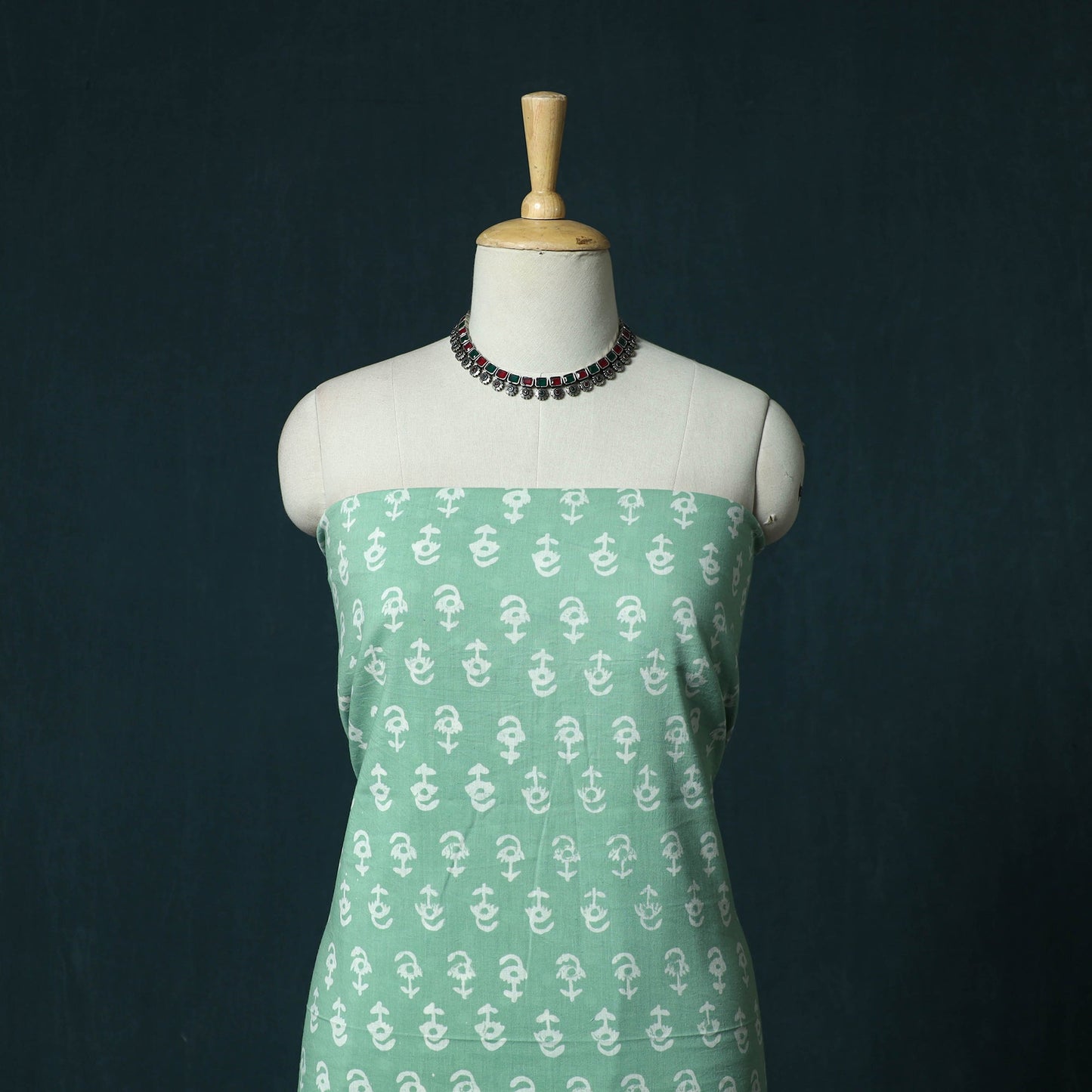 Hand block jaipur print cotton 3pc unstitched dress