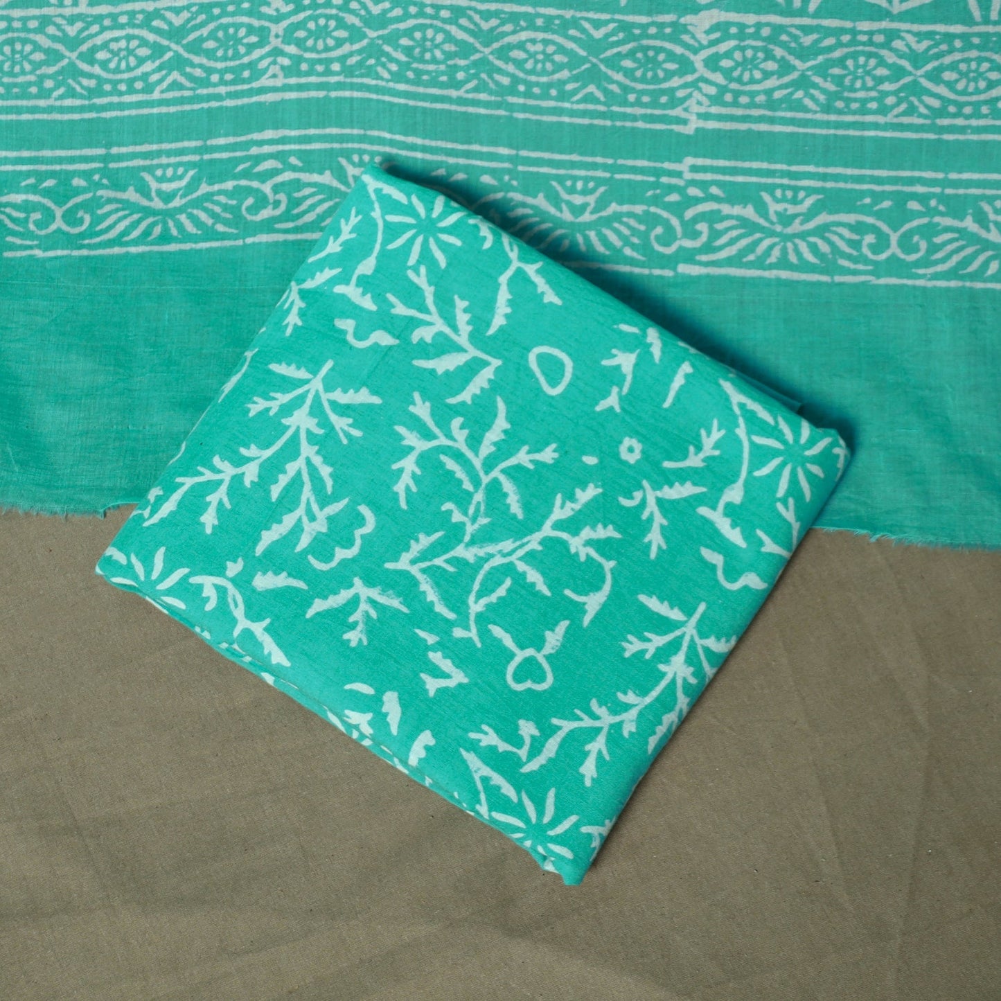 Hand block jaipur print cotton 3pc unstitched dress