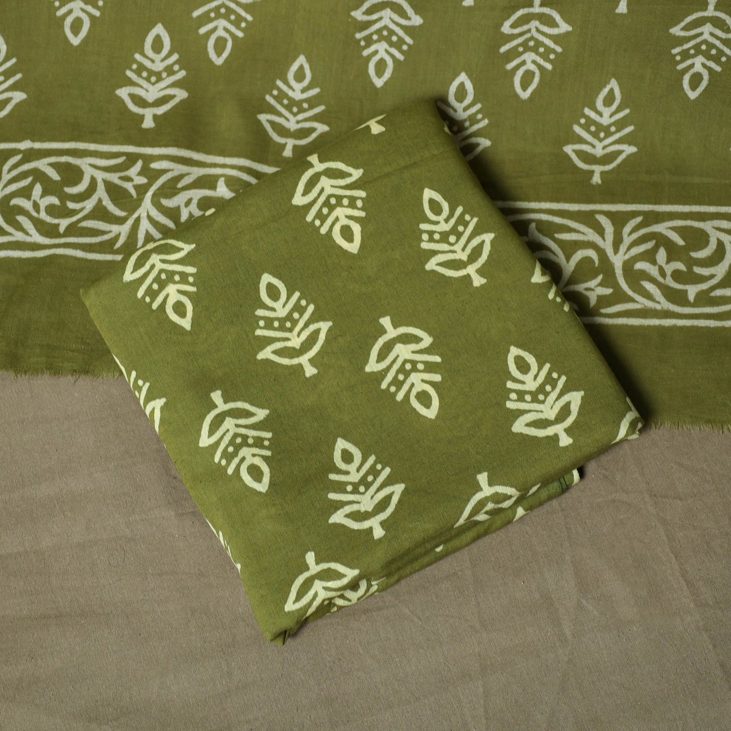 Hand block jaipur print cotton 3pc unstitched dress