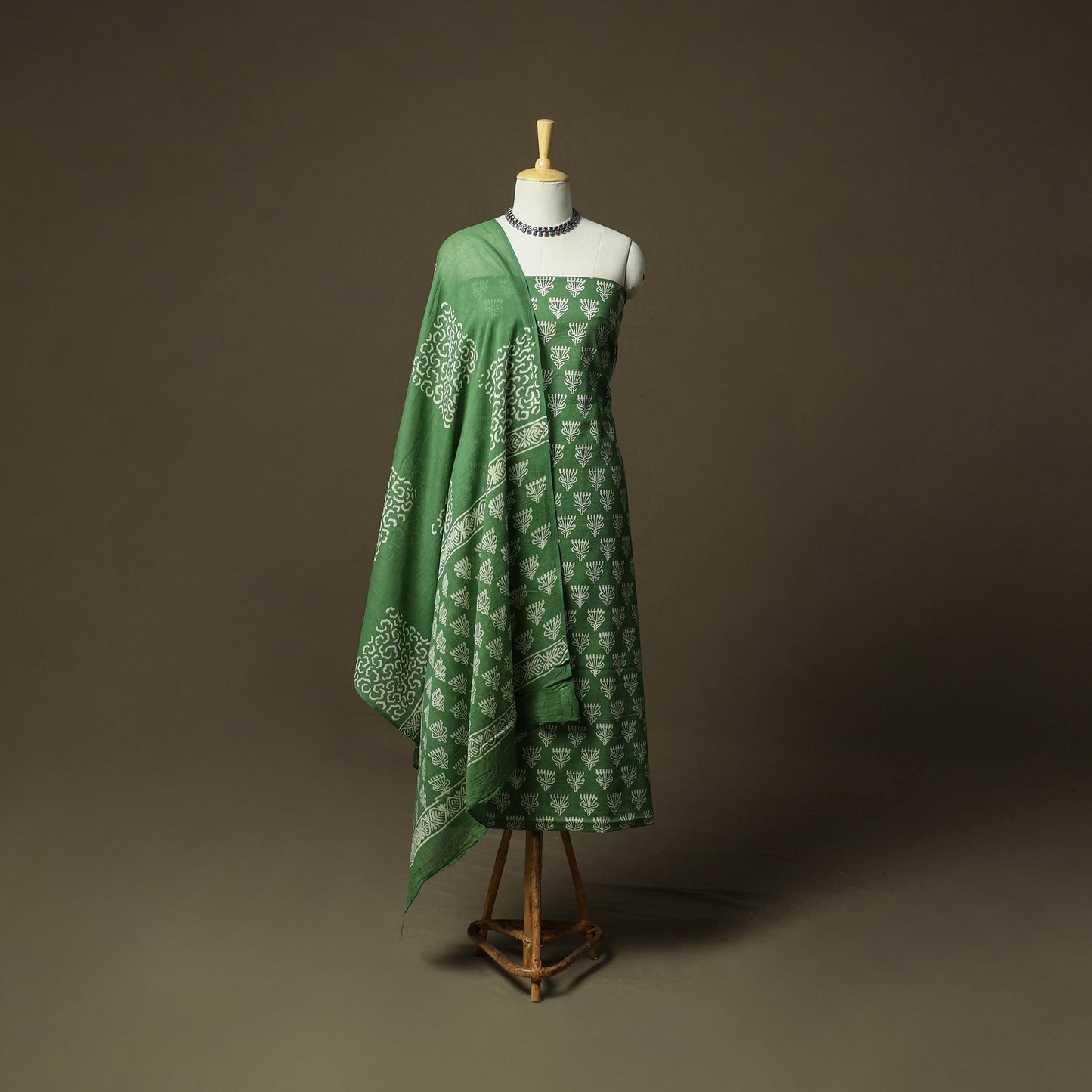 Hand block jaipur print cotton 3pc unstitched dress