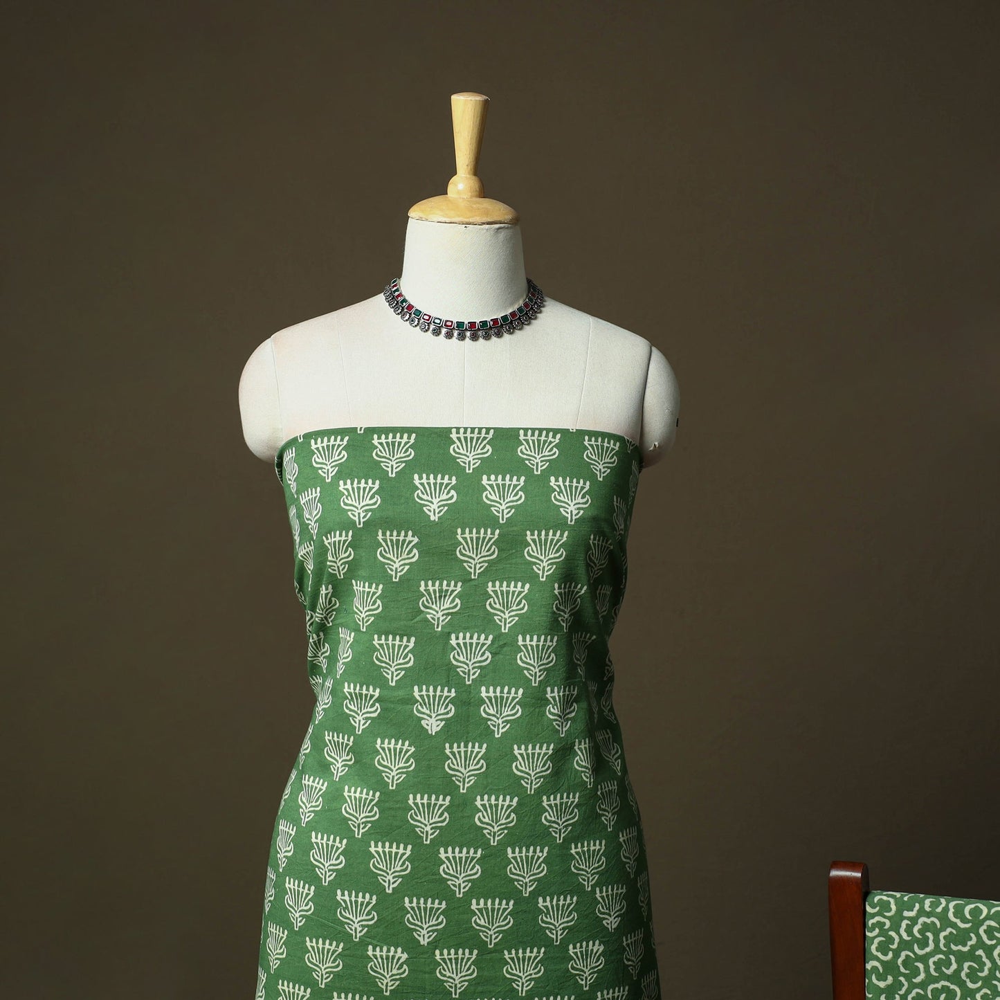 Hand block jaipur print cotton 3pc unstitched dress