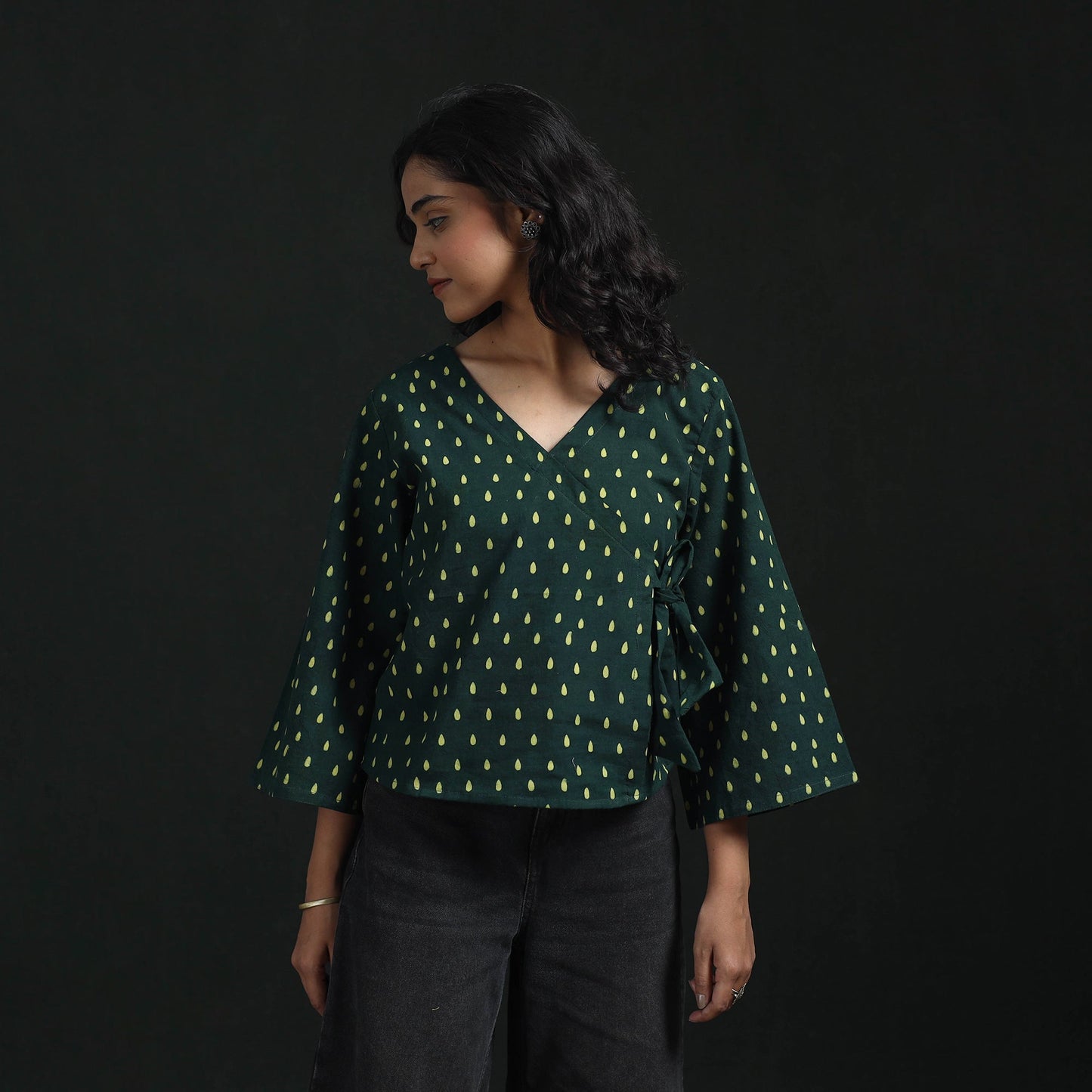 Hand block print cotton natural dyed angrakha ajrakh crop