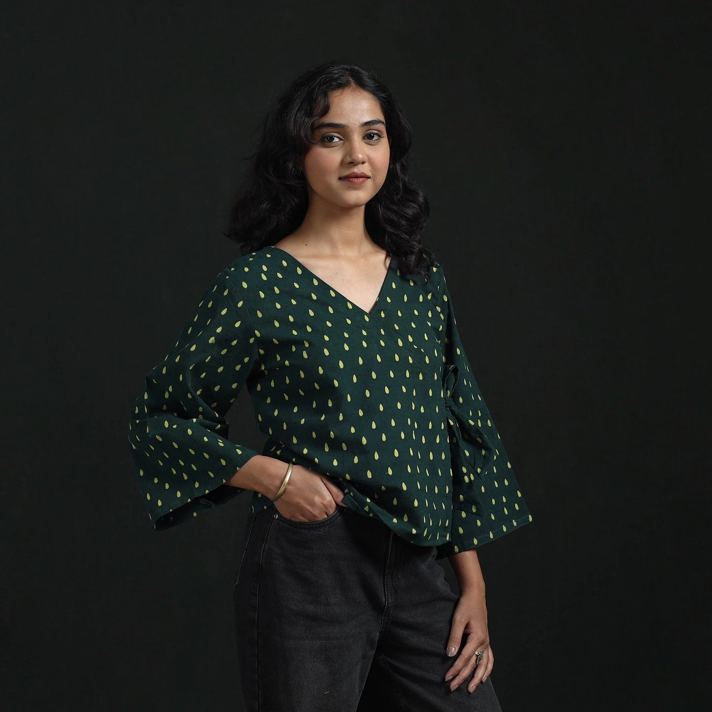 Hand block print cotton natural dyed angrakha ajrakh crop