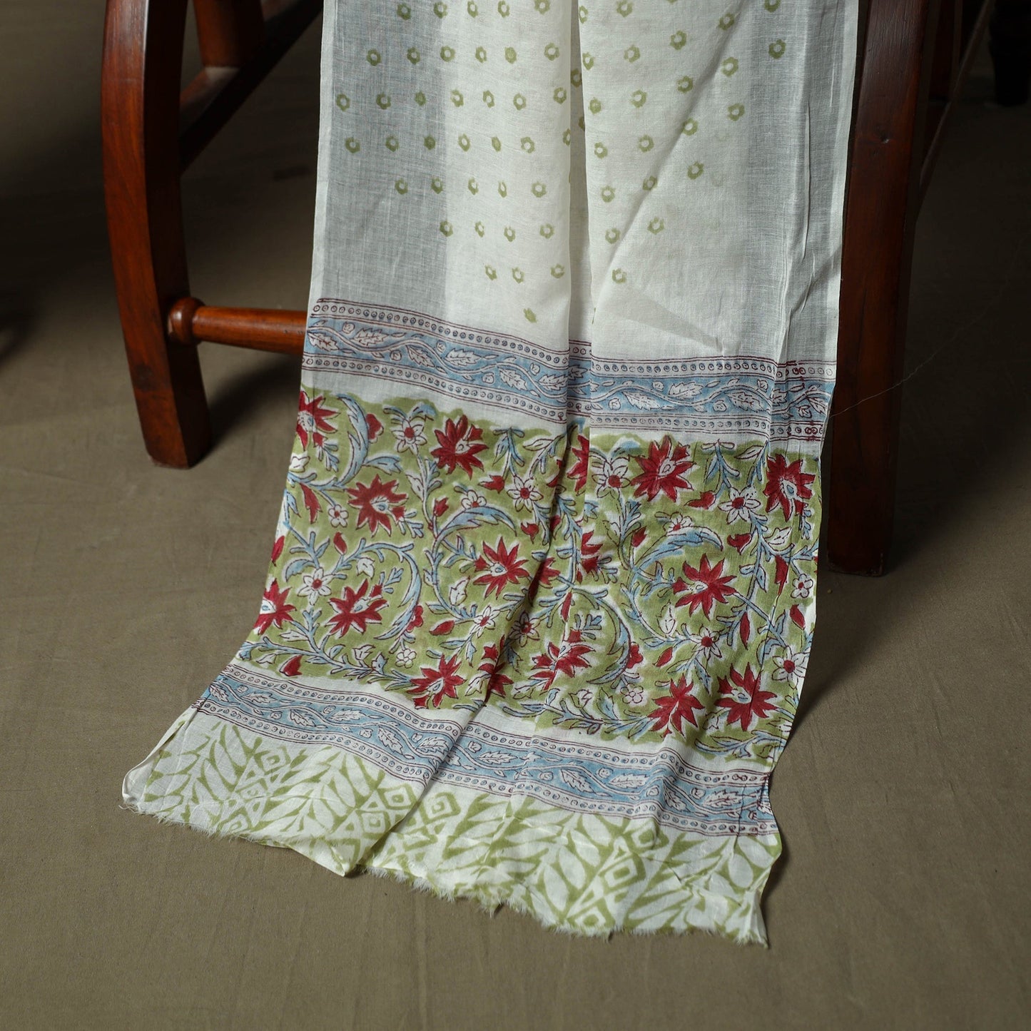 Hand block print cotton sanganeri 3pc unstitched dress