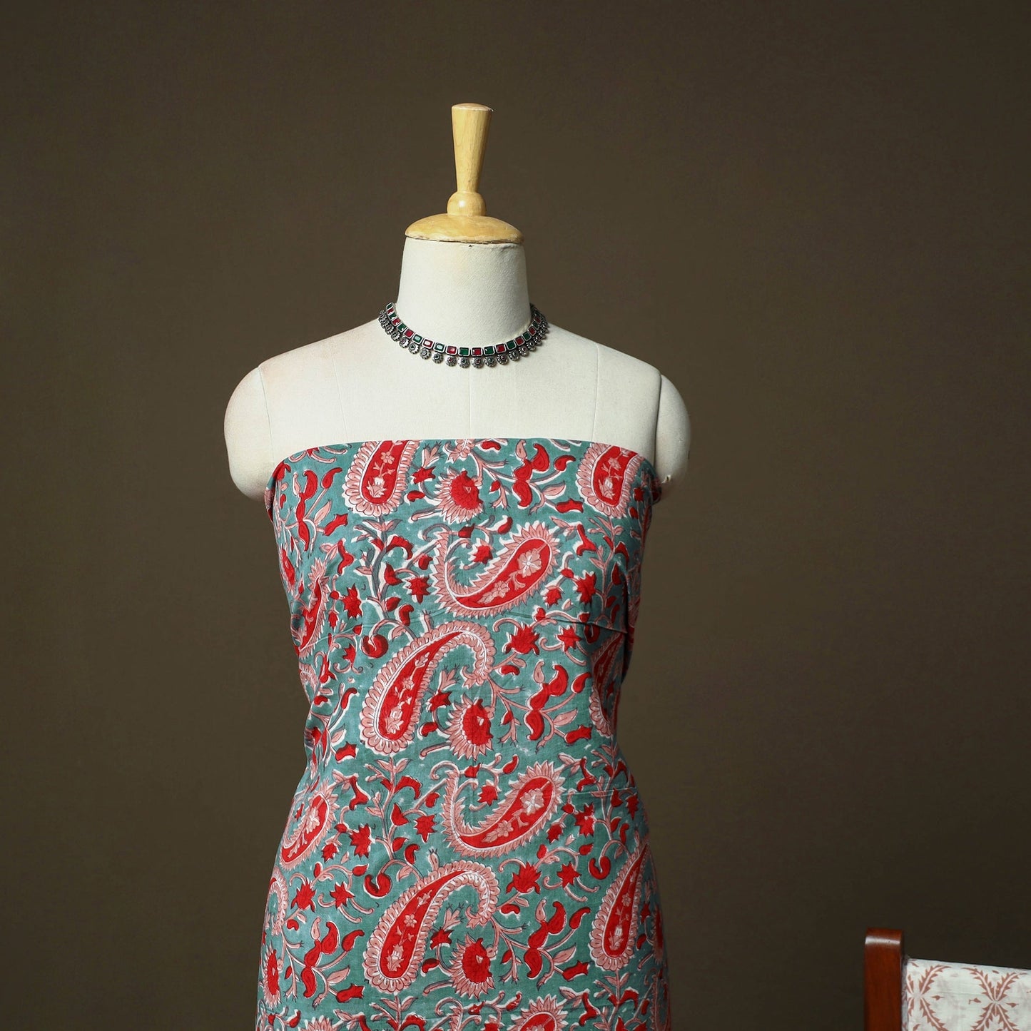 Hand block print cotton sanganeri 3pc unstitched dress