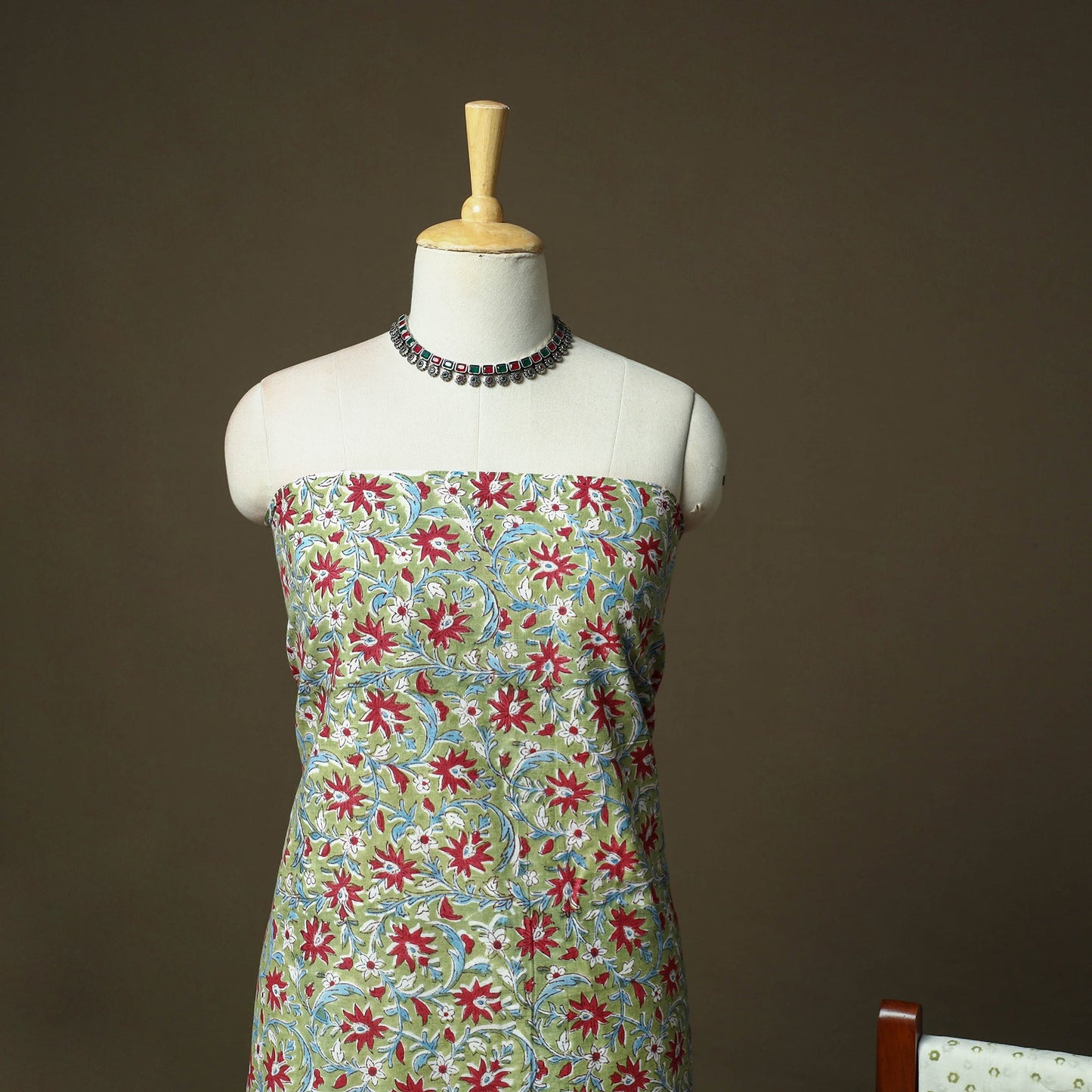 Hand block print cotton sanganeri 3pc unstitched dress