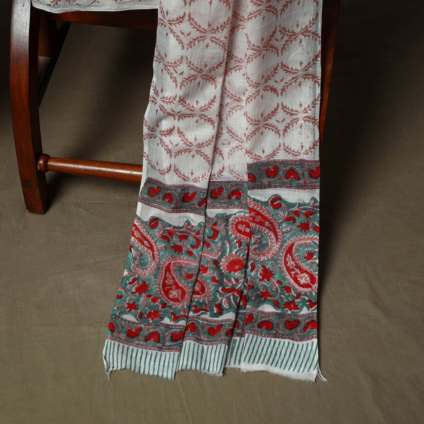 Hand block print cotton sanganeri 3pc unstitched dress