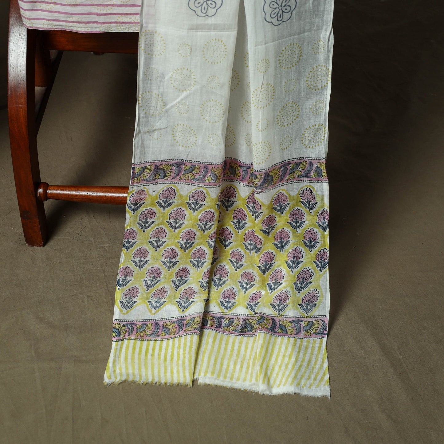 Hand block print cotton sanganeri 3pc unstitched dress