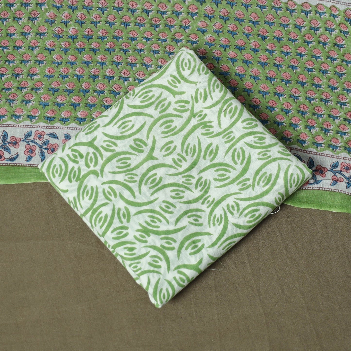 Hand block print cotton sanganeri 3pc unstitched dress