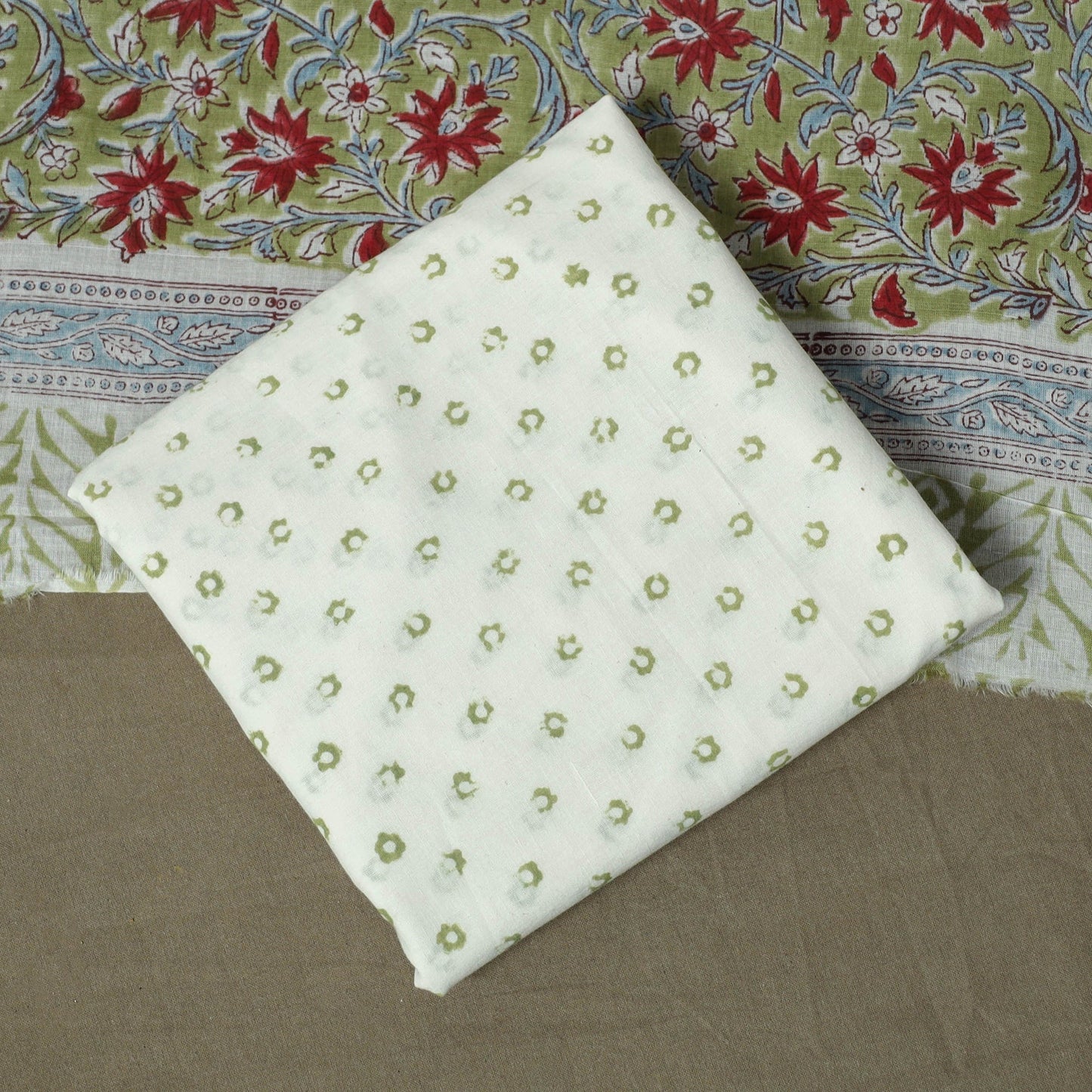 Hand block print cotton sanganeri 3pc unstitched dress