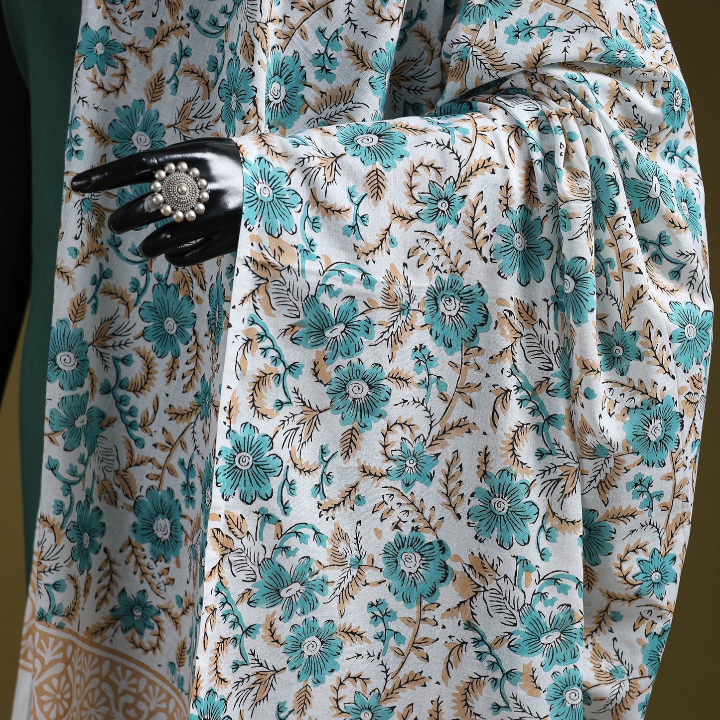 Hand cotton sanganeri floral dupatta 05 - handcrafted