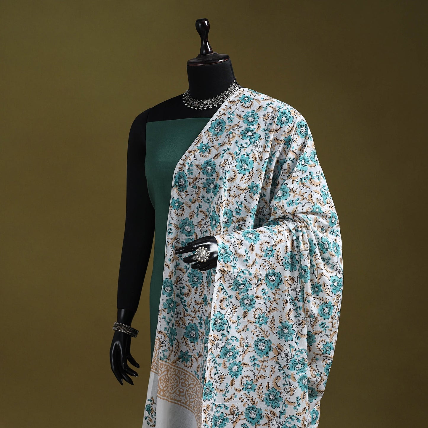 Hand cotton sanganeri floral dupatta 05 - handcrafted