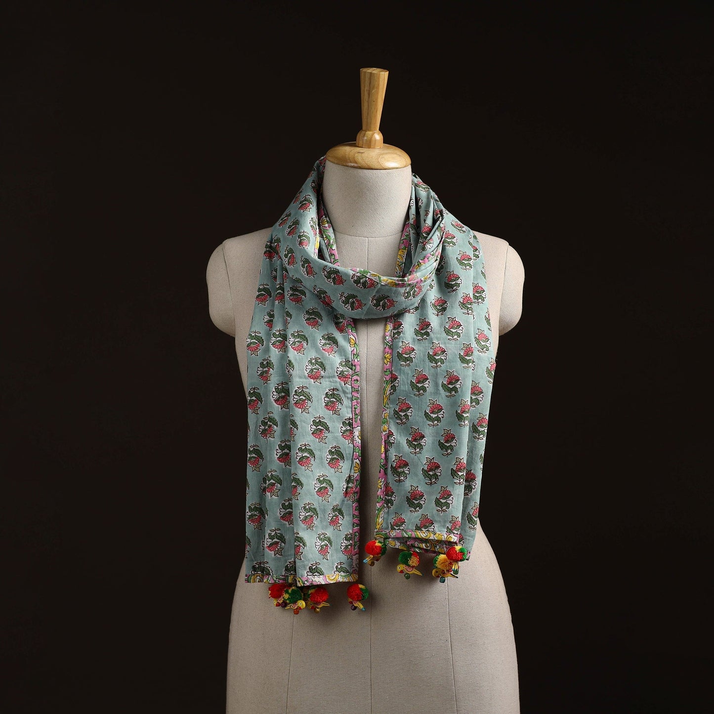 Hand cotton sanganeri stole 12 - handcrafted