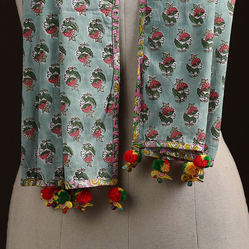 Hand cotton sanganeri stole 12 - handcrafted