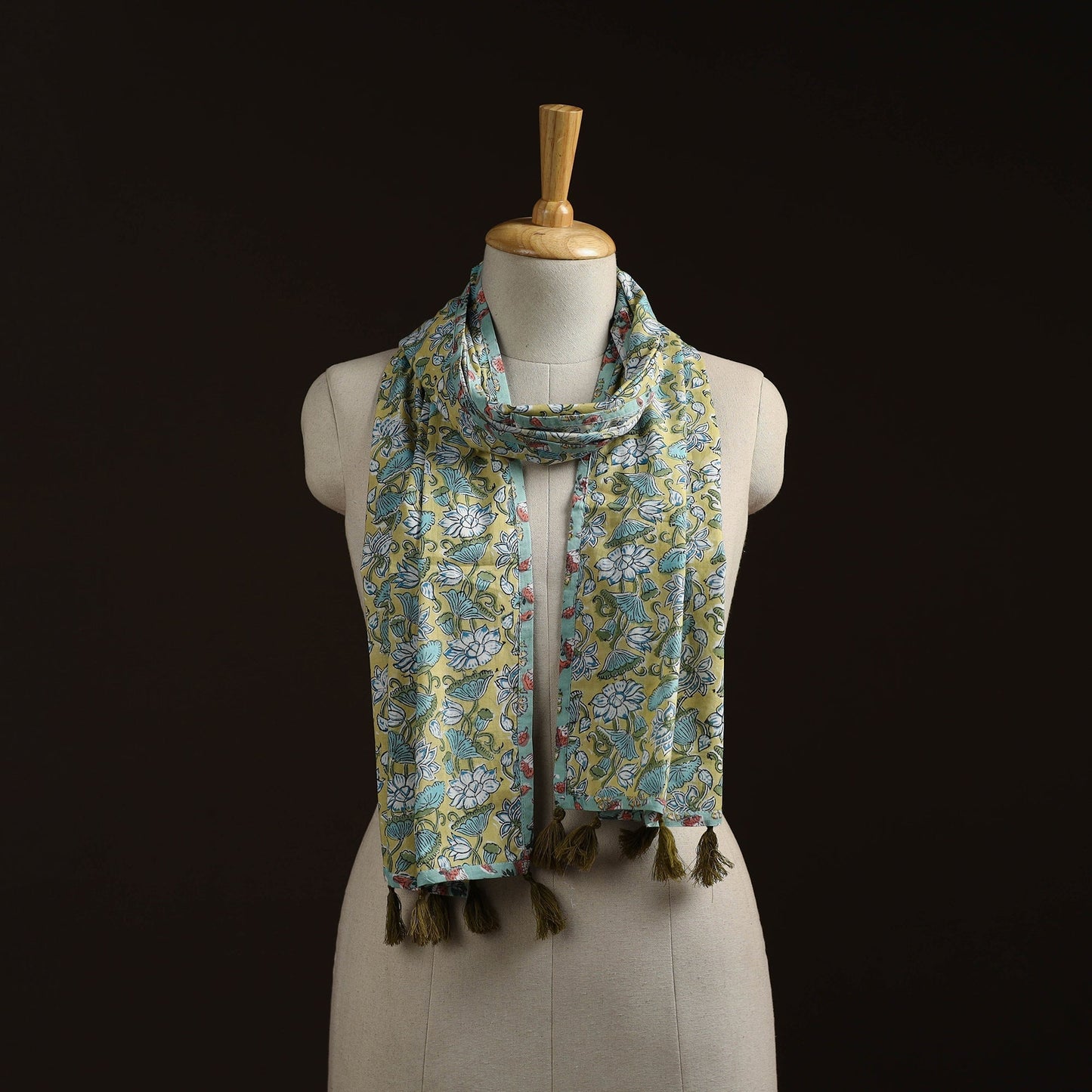 Hand cotton sanganeri stole 20 - handcrafted