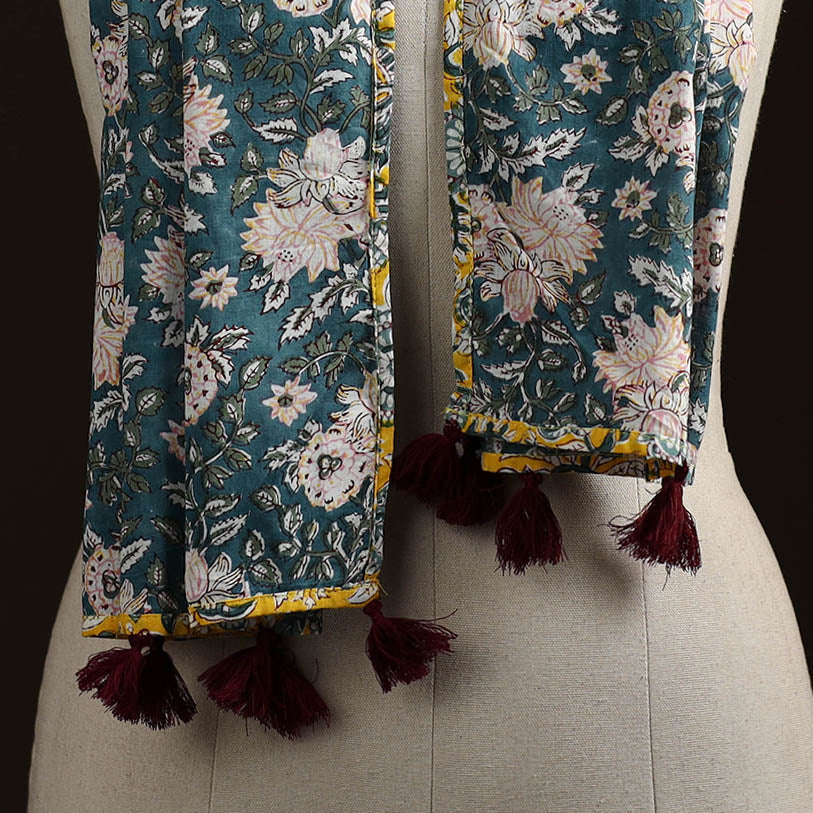 Hand cotton sanganeri stole 21 - handcrafted