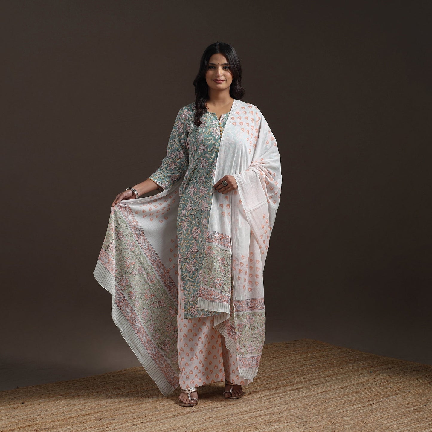 Hand cotton sanganeri suit set with dupatta for women 05