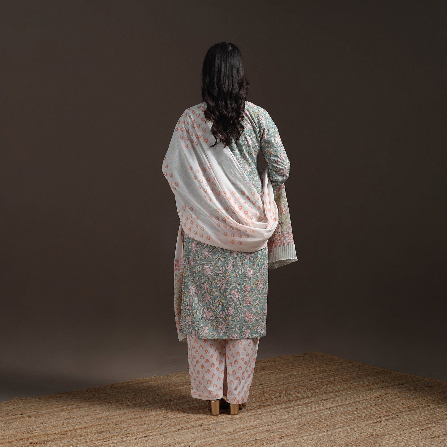 Hand cotton sanganeri suit set with dupatta for women 05