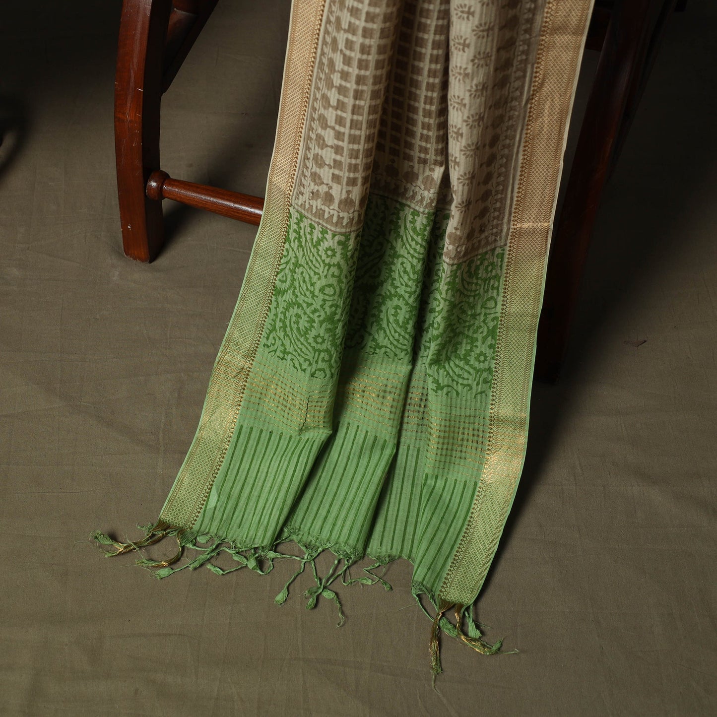 Hand block print mangalagiri cotton 3pc unstitched dress