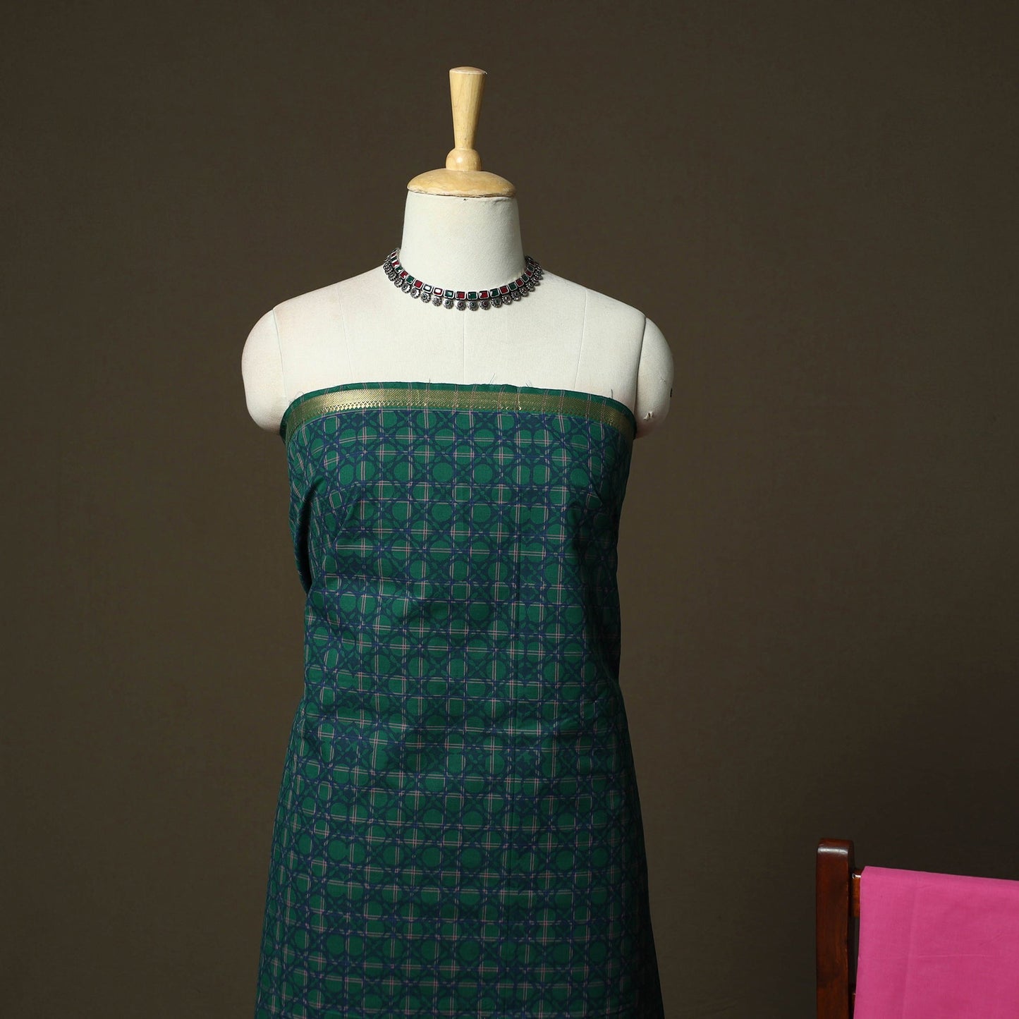 Hand block print mangalagiri cotton 3pc unstitched dress