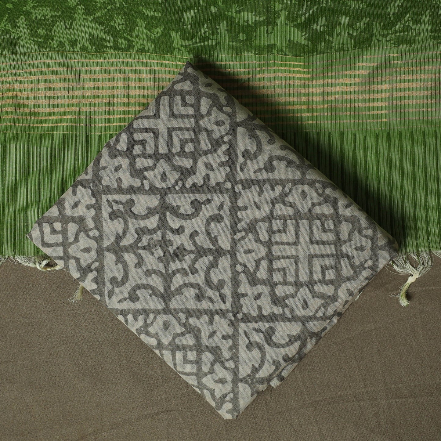 Hand block print mangalagiri cotton 3pc unstitched dress