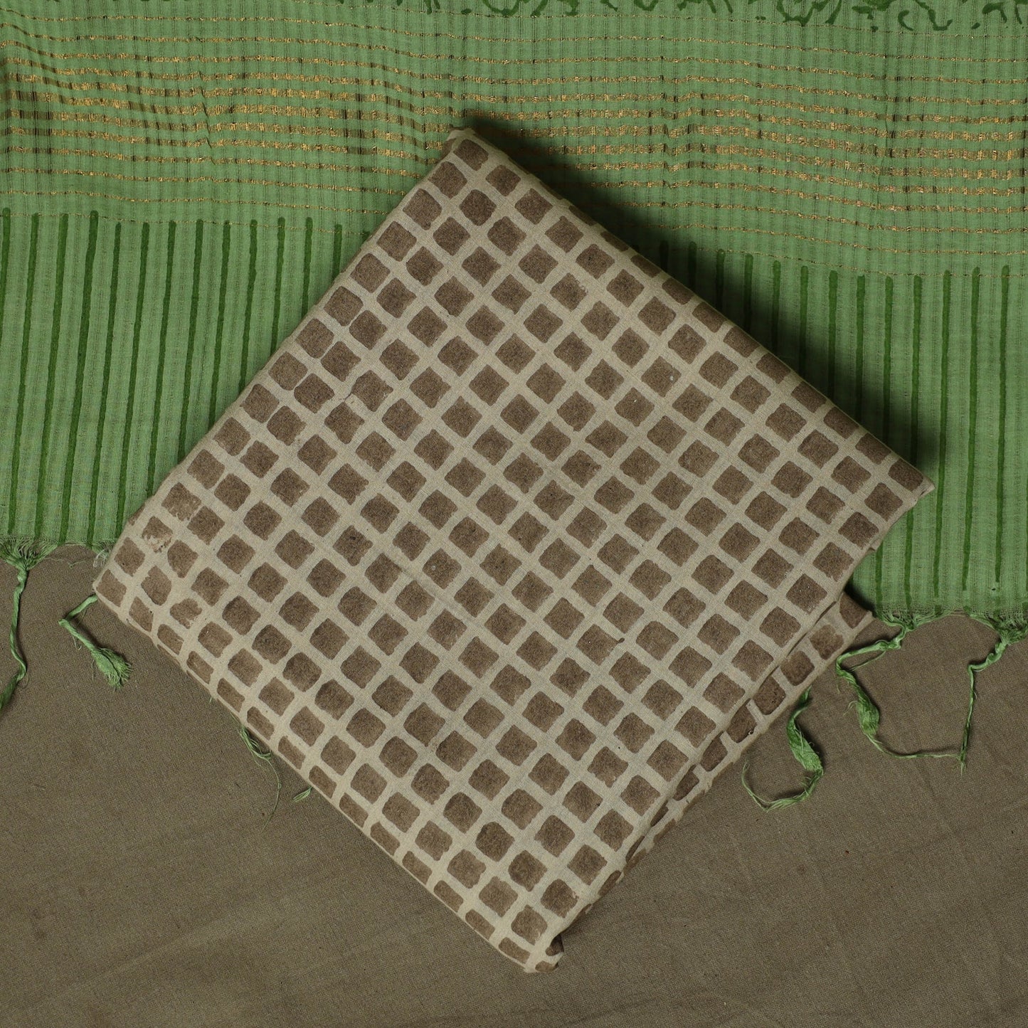 Hand block print mangalagiri cotton 3pc unstitched dress