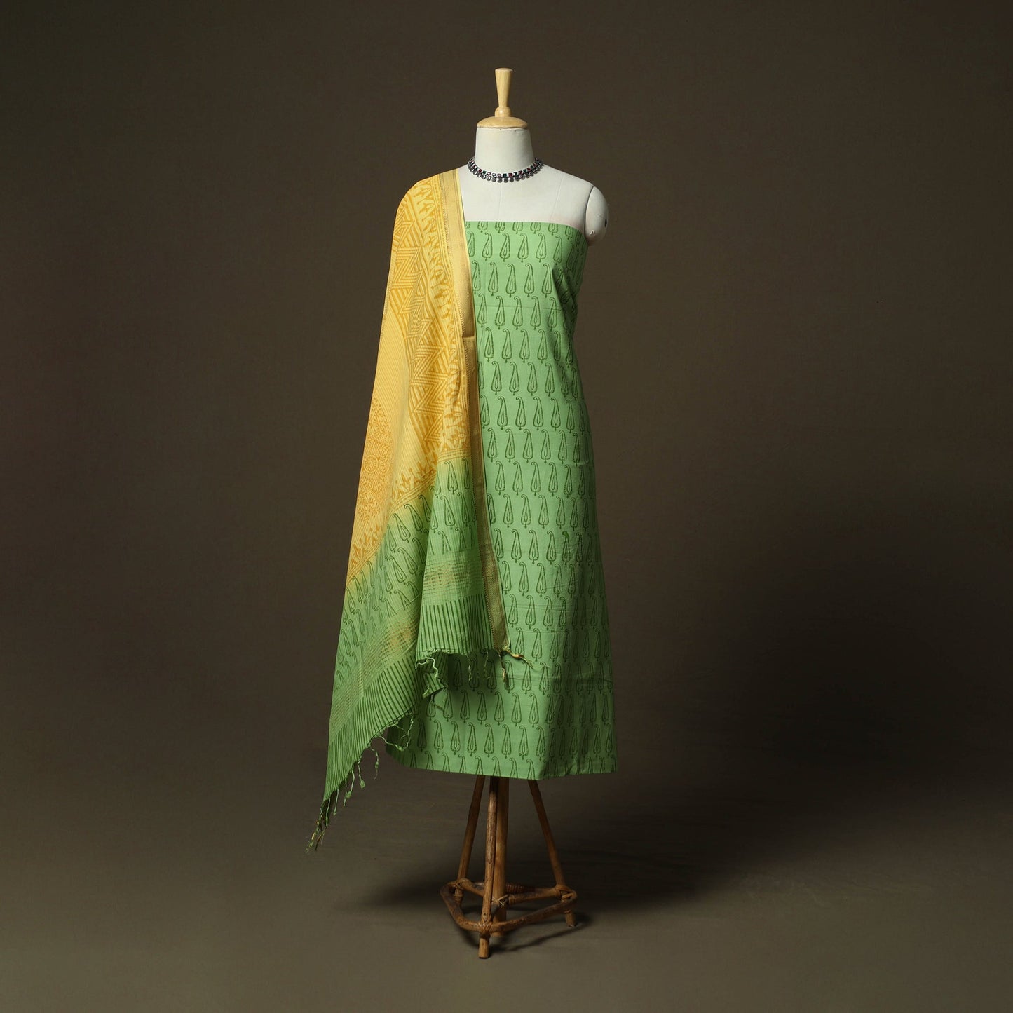 Hand block print mangalagiri cotton 3pc unstitched dress