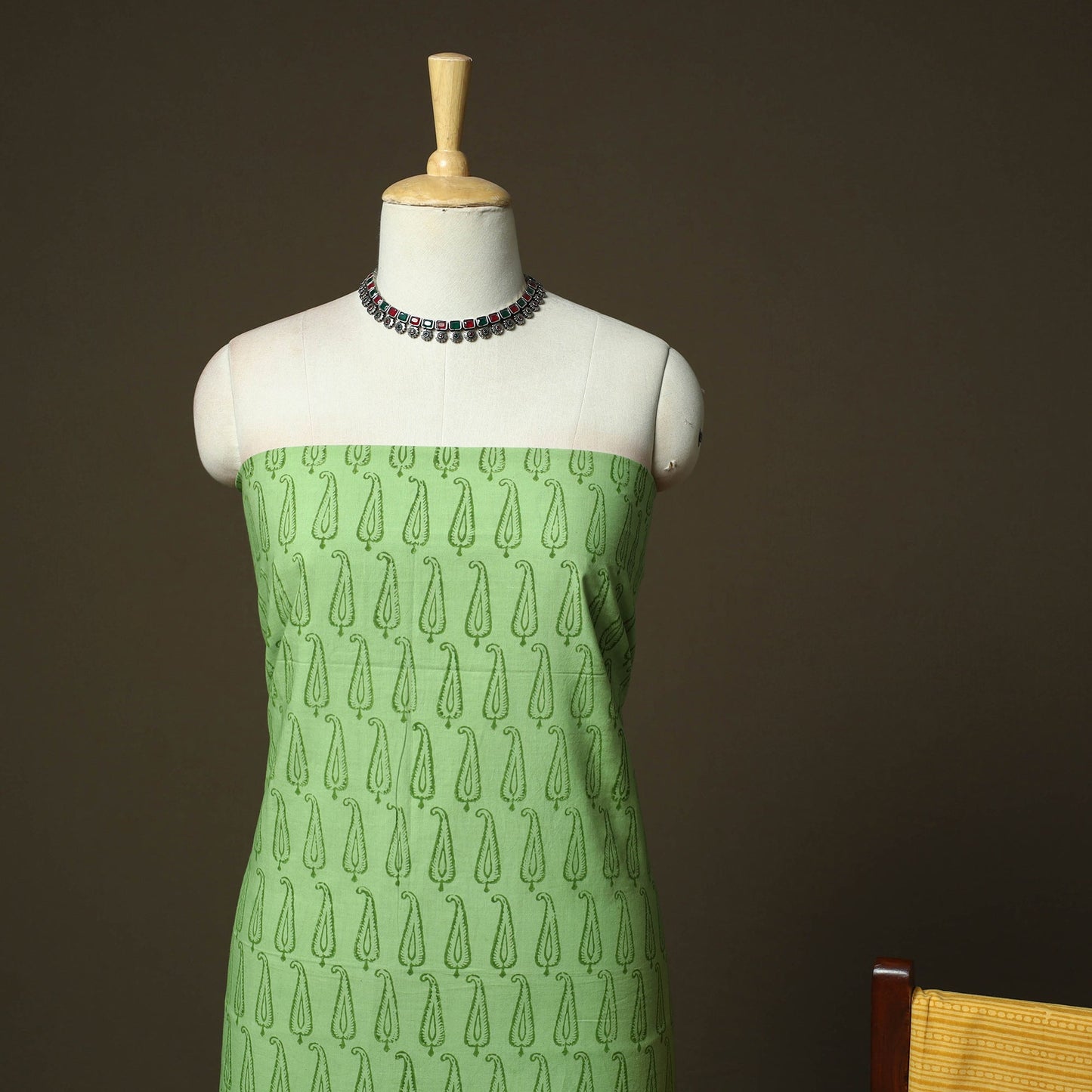Hand block print mangalagiri cotton 3pc unstitched dress