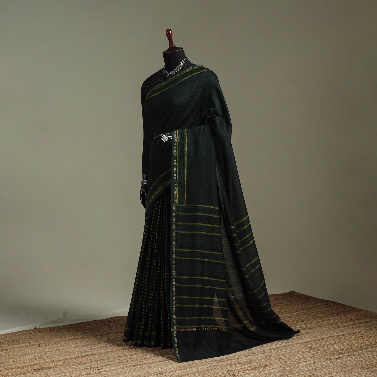 Hand block print natural dyed chanderi silk akola saree 20