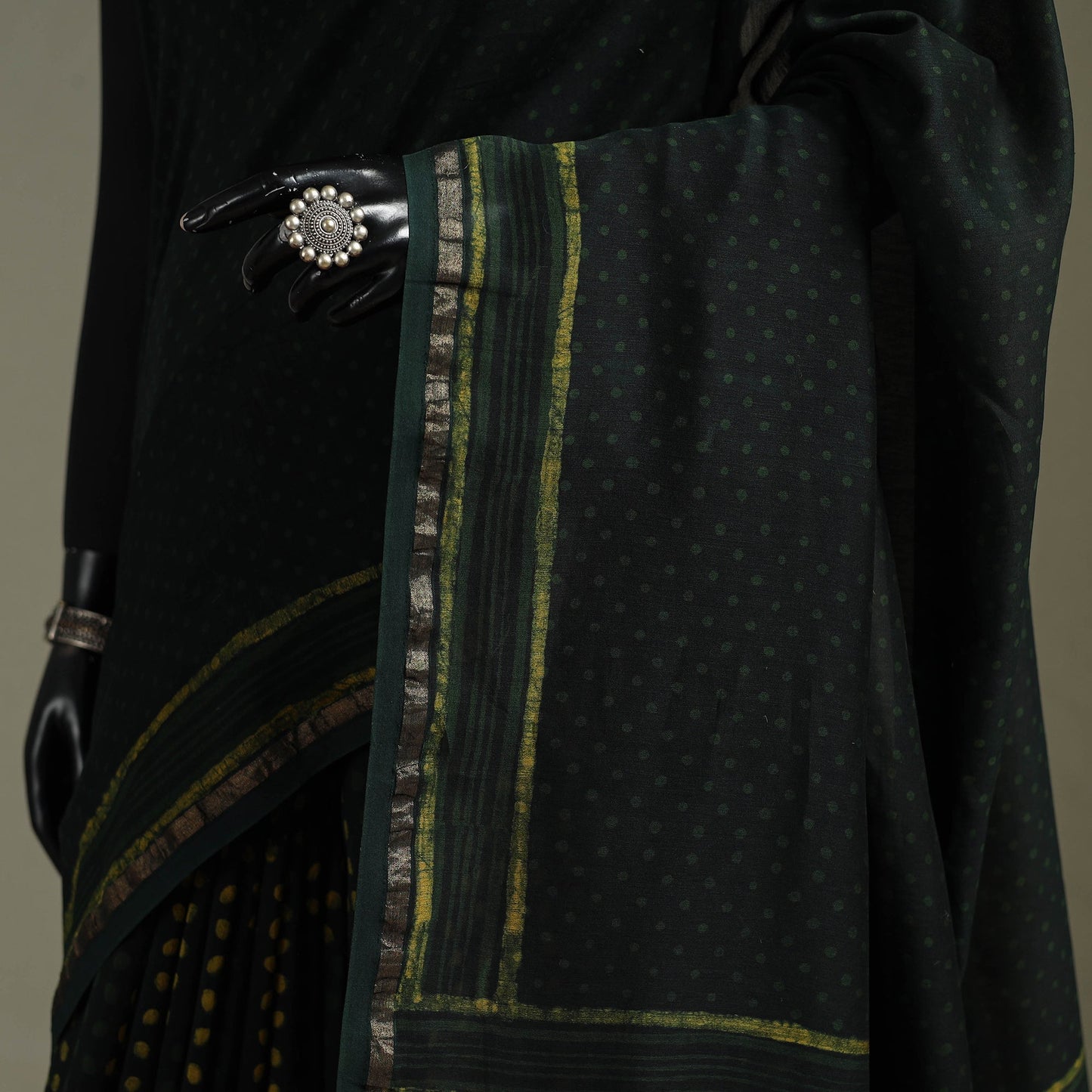 Hand block print natural dyed chanderi silk akola saree 20