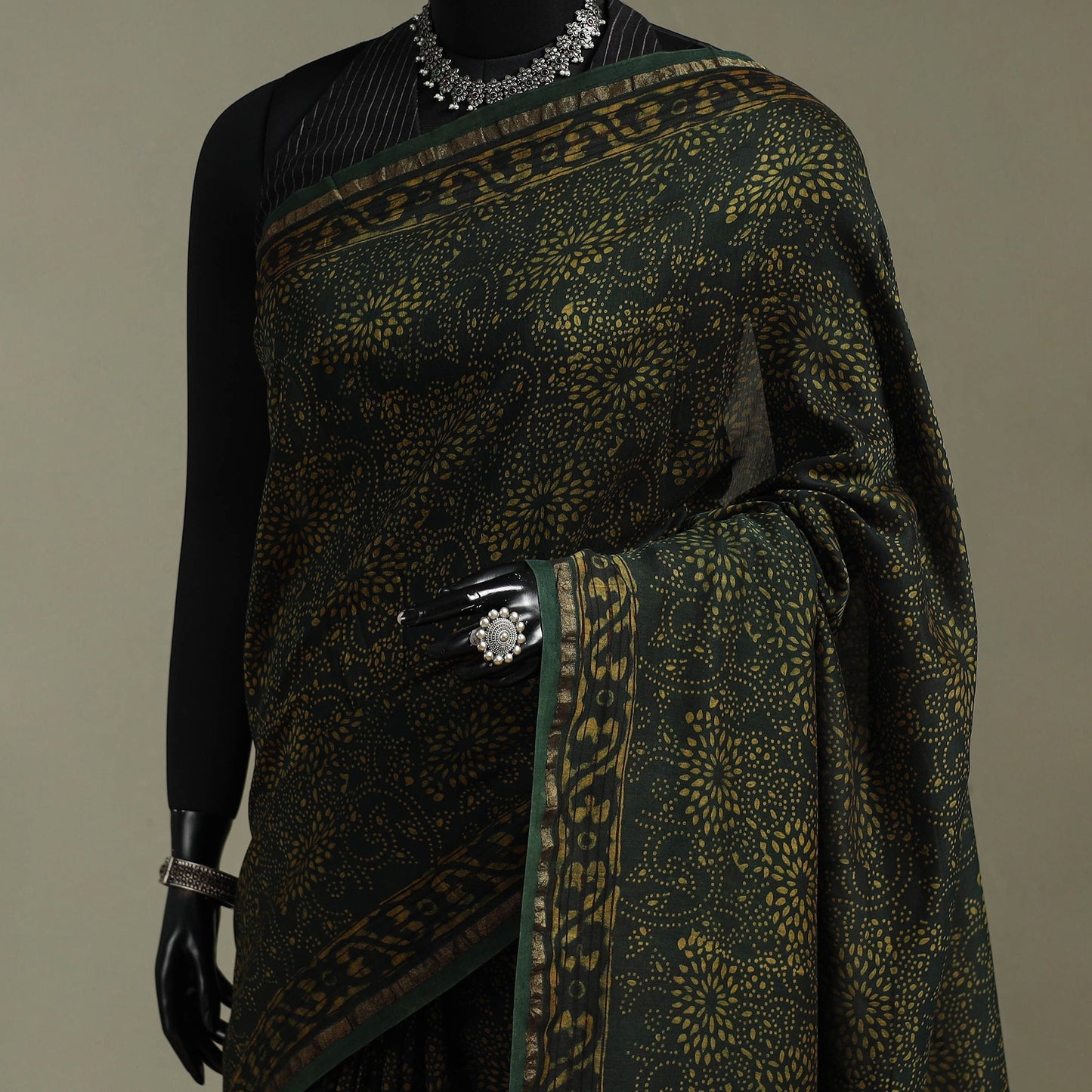 Hand block print natural dyed chanderi silk akola saree 23