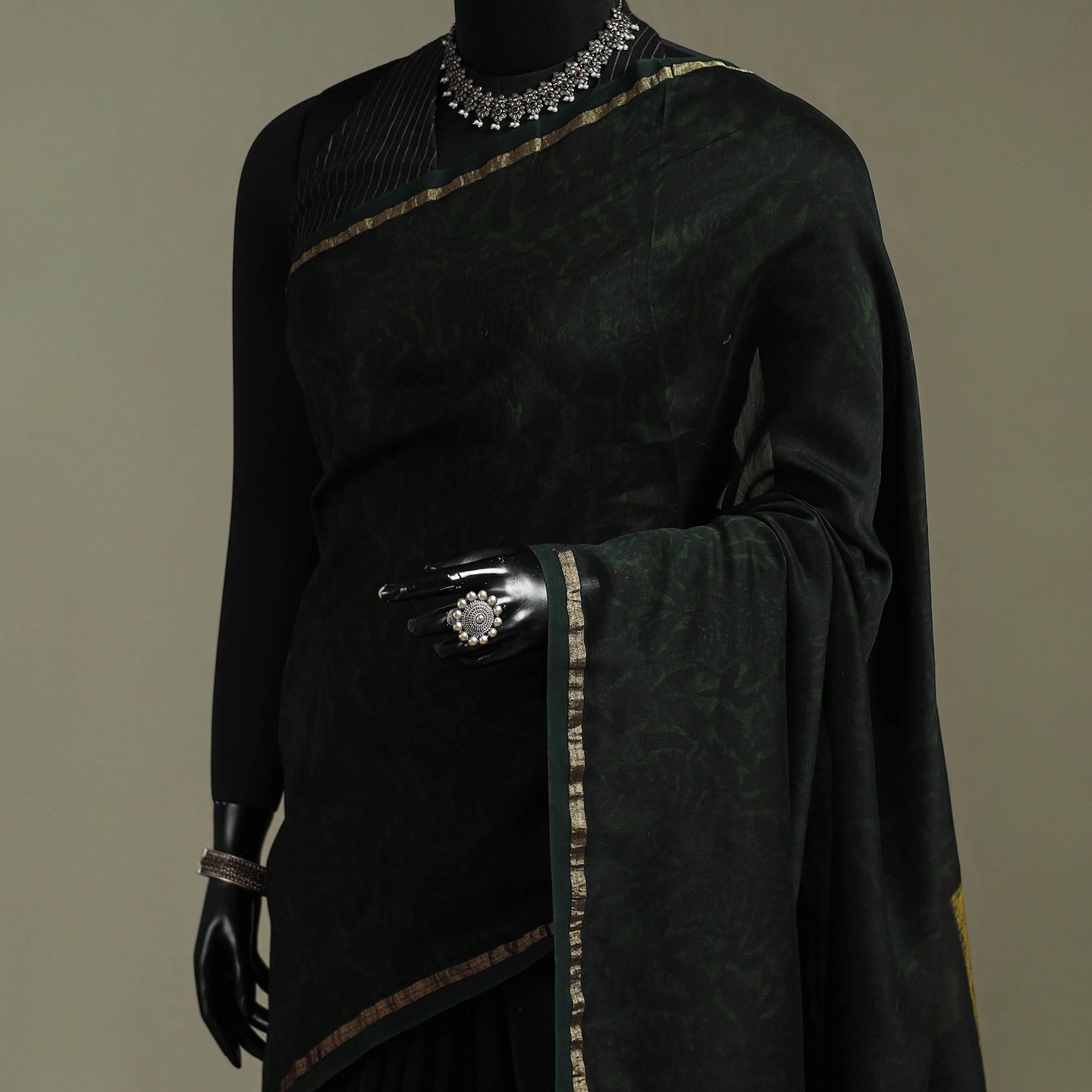 Hand block print natural dyed chanderi silk akola saree 31