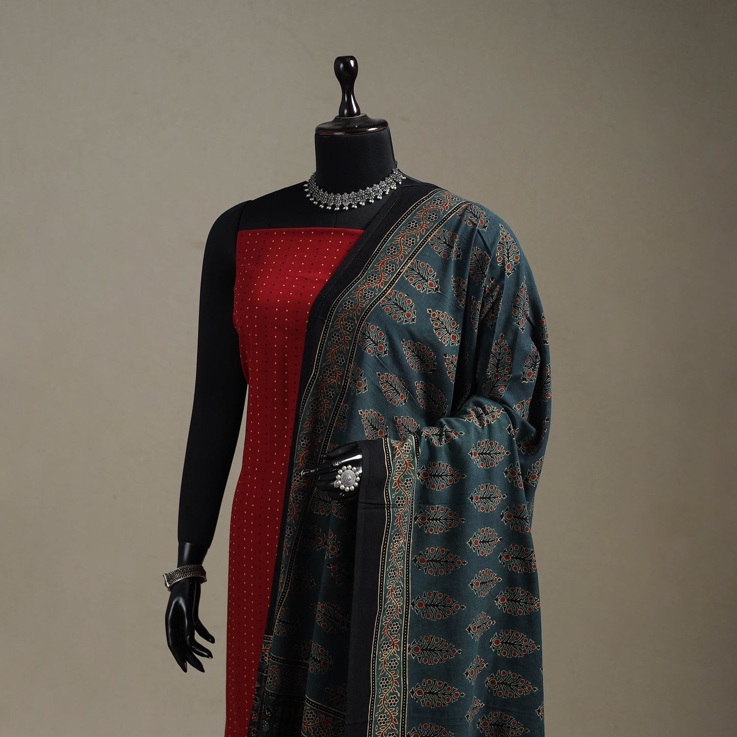 Hand natural dyed cotton dupatta with tassels 10