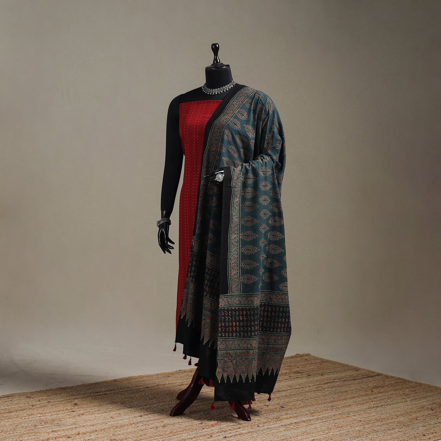 Hand natural dyed cotton dupatta with tassels 10