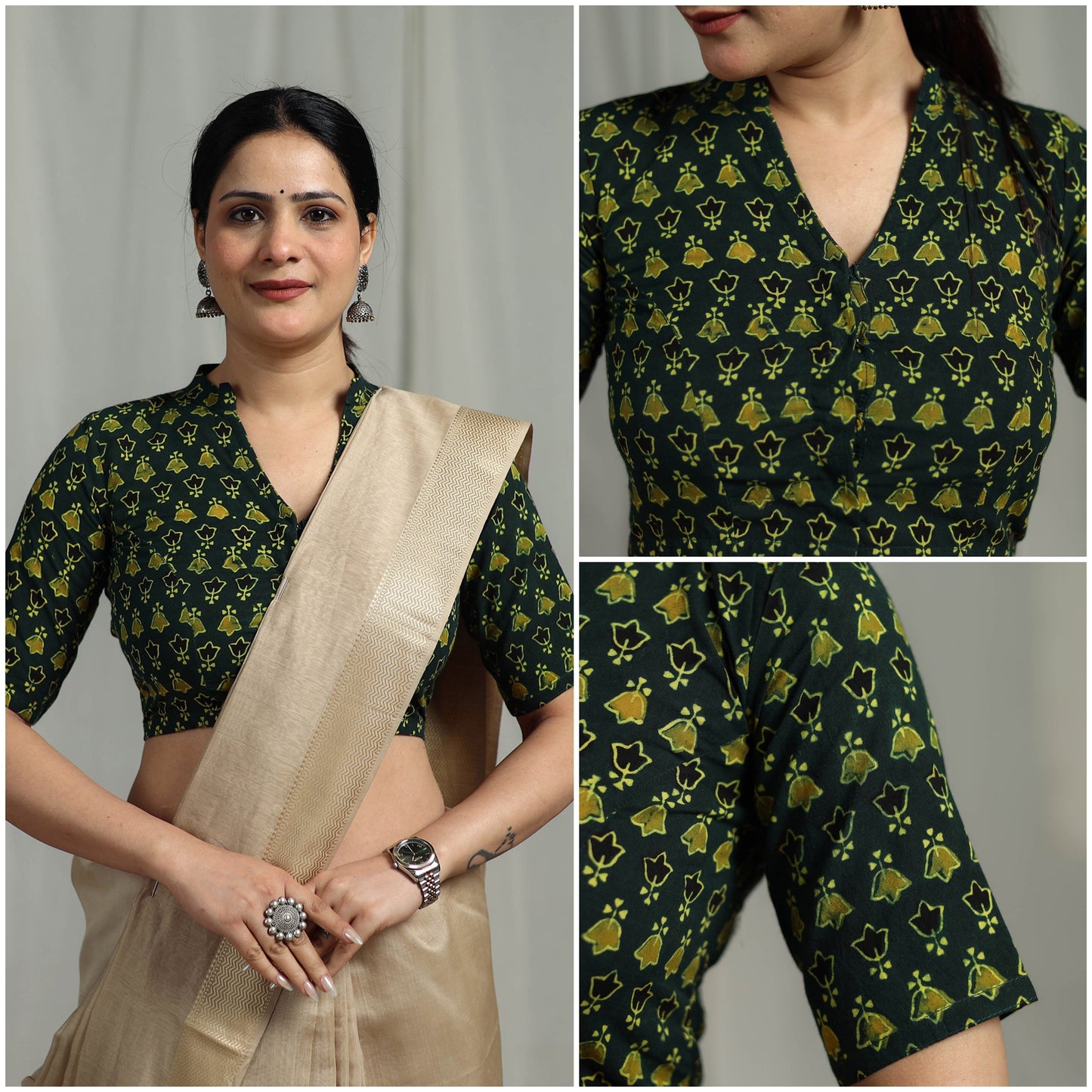 Hand natural dyed cotton readymade blouse 08 - handcrafted
