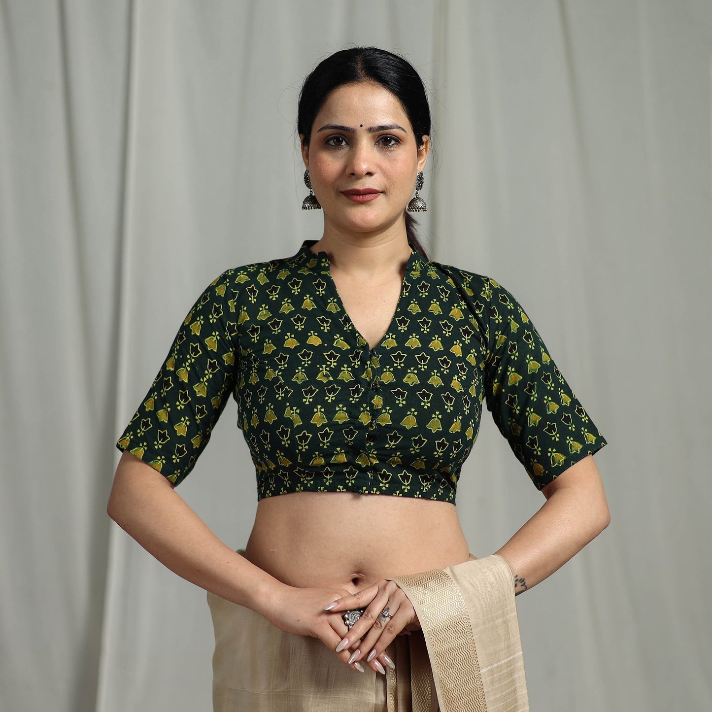 Hand natural dyed cotton readymade blouse 08 - handcrafted