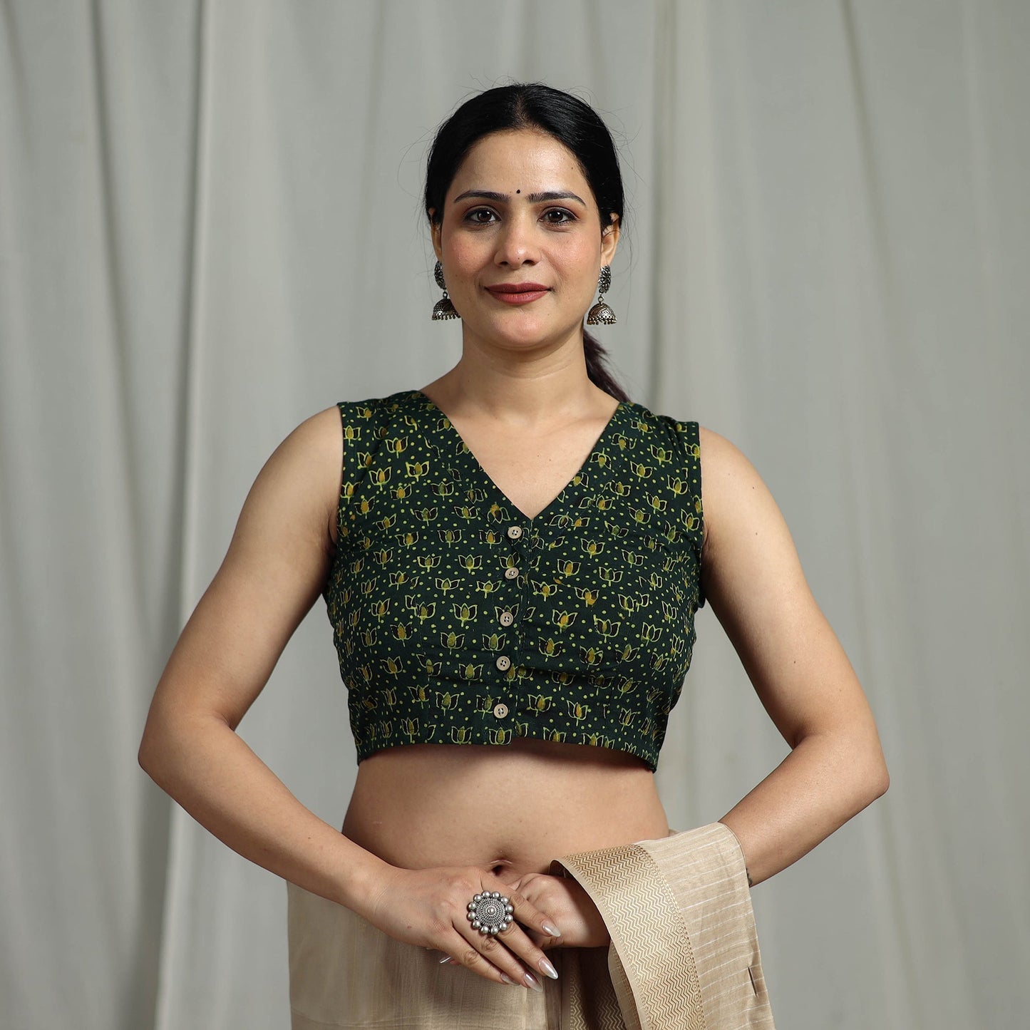 Hand natural dyed cotton readymade blouse 11 - handcrafted