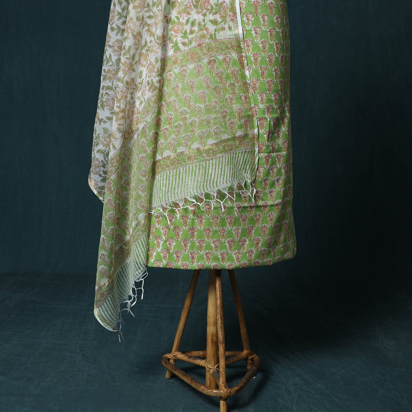 Hand block print sanganeri cotton 3pc unstitched dress