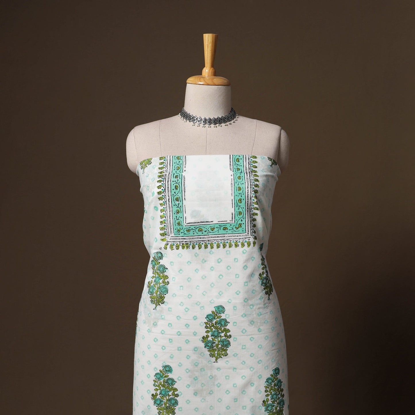 Hand block print sanganeri cotton 3pc unstitched dress
