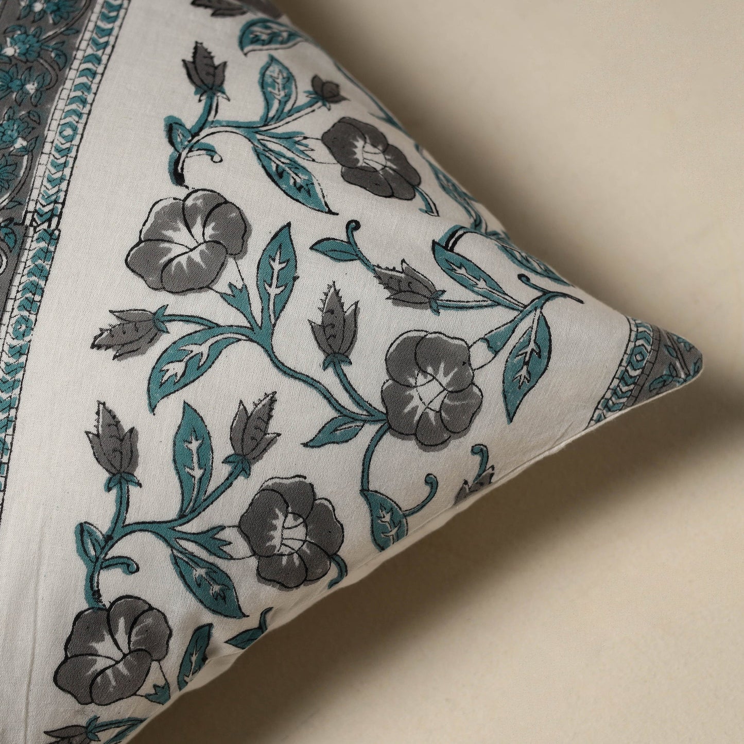 Hand sanganeri floral cushion cover 05 - handcrafted