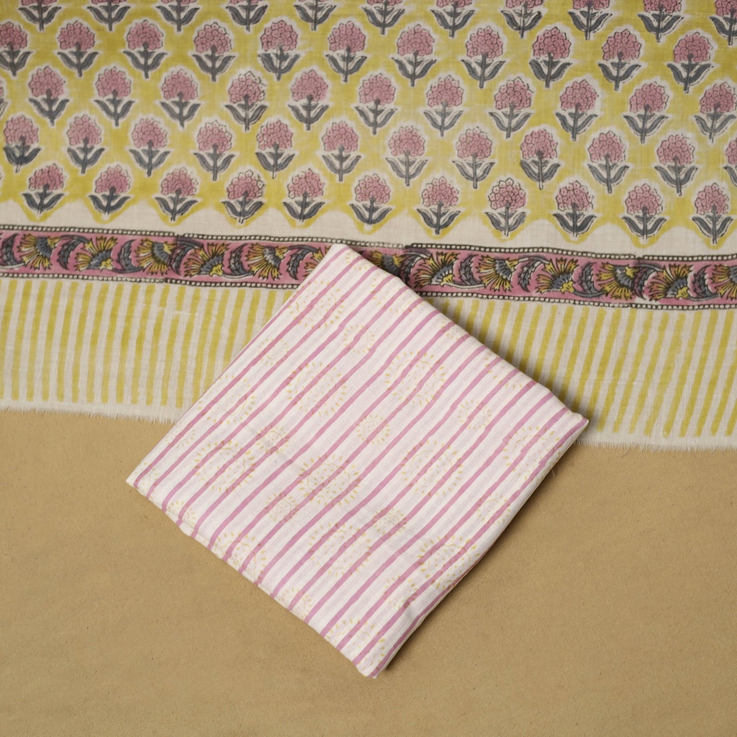 Hand sanganeri cotton 3pc unstitched dress material 08