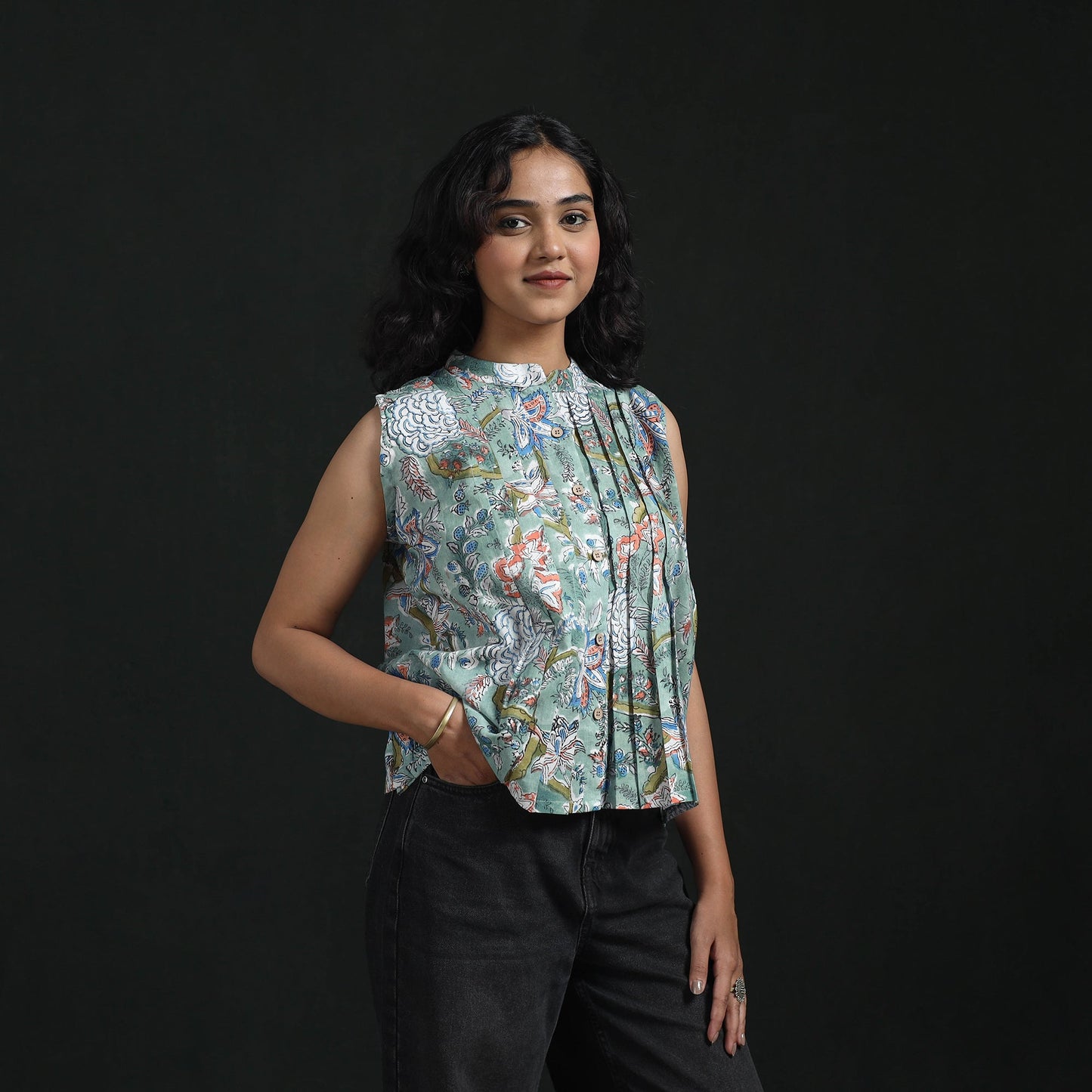 Hand block sanganeri print cotton floral crop top 11