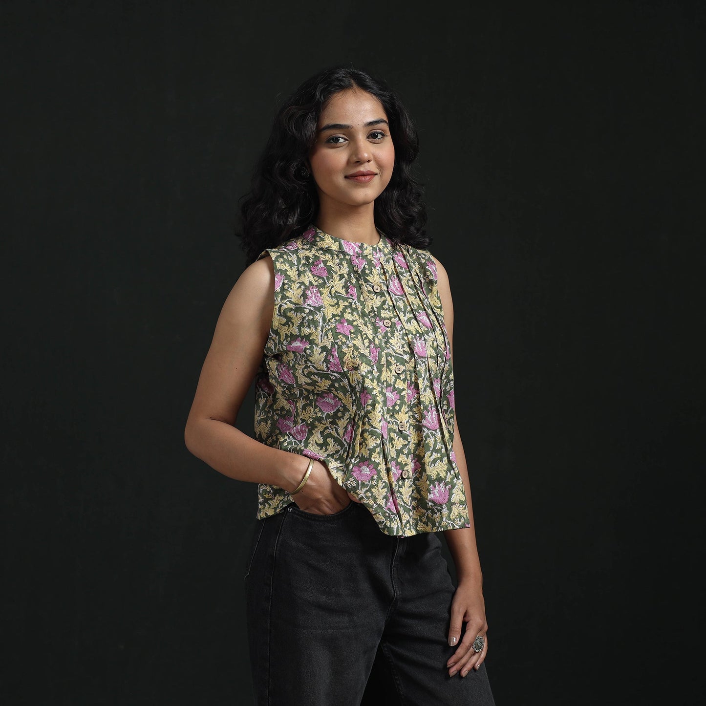 Hand block sanganeri print cotton floral crop top 17