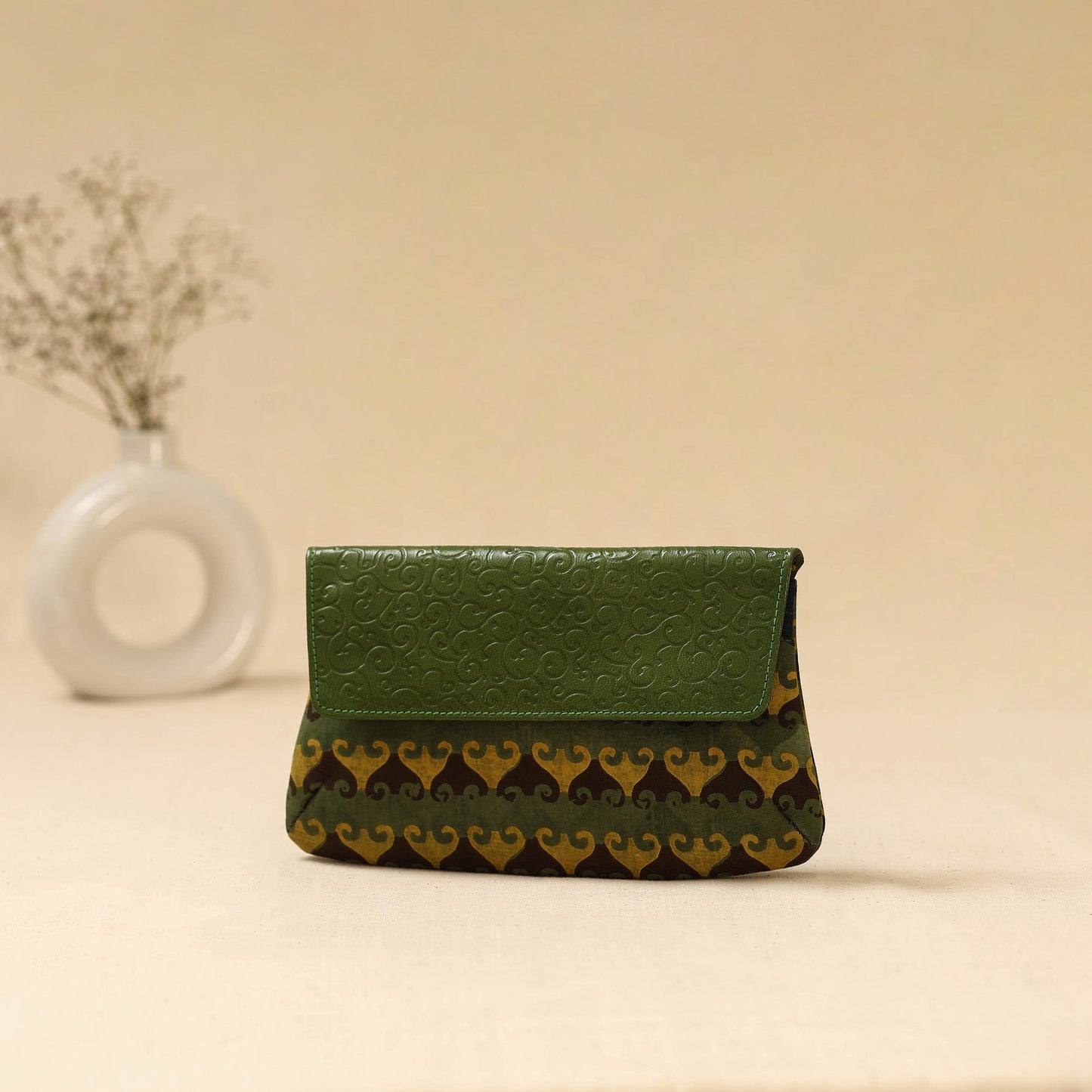 Hand clutch with embossed leather flap 12 - handcrafted