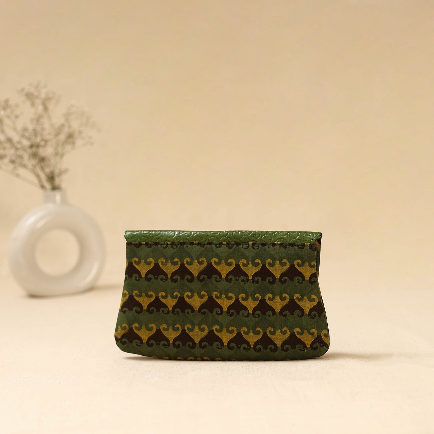 Hand clutch with embossed leather flap 12 - handcrafted