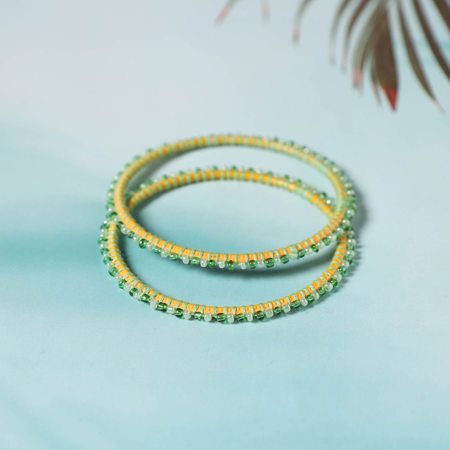 Hand Embroidered Beadwork Bangle (Set of 2)