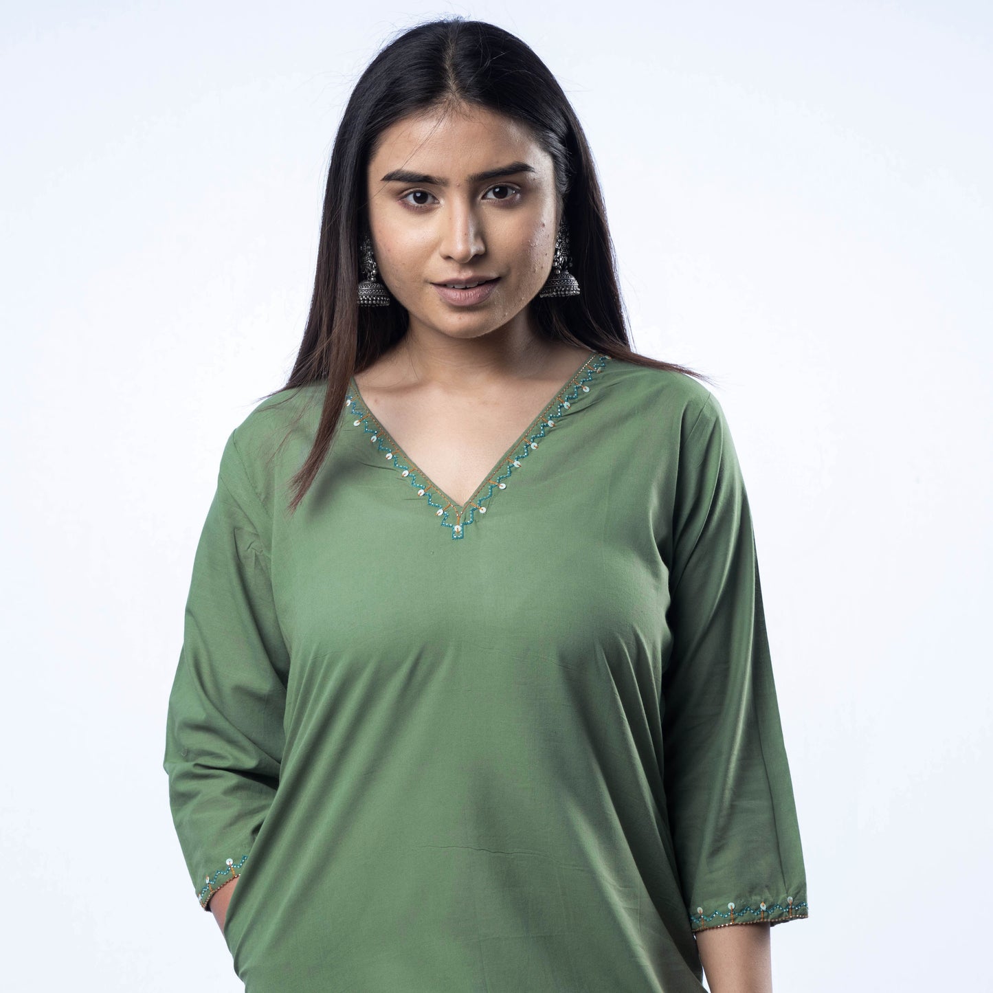 iTokri Casuals - Hand Embroidered Cotton Long Kurta