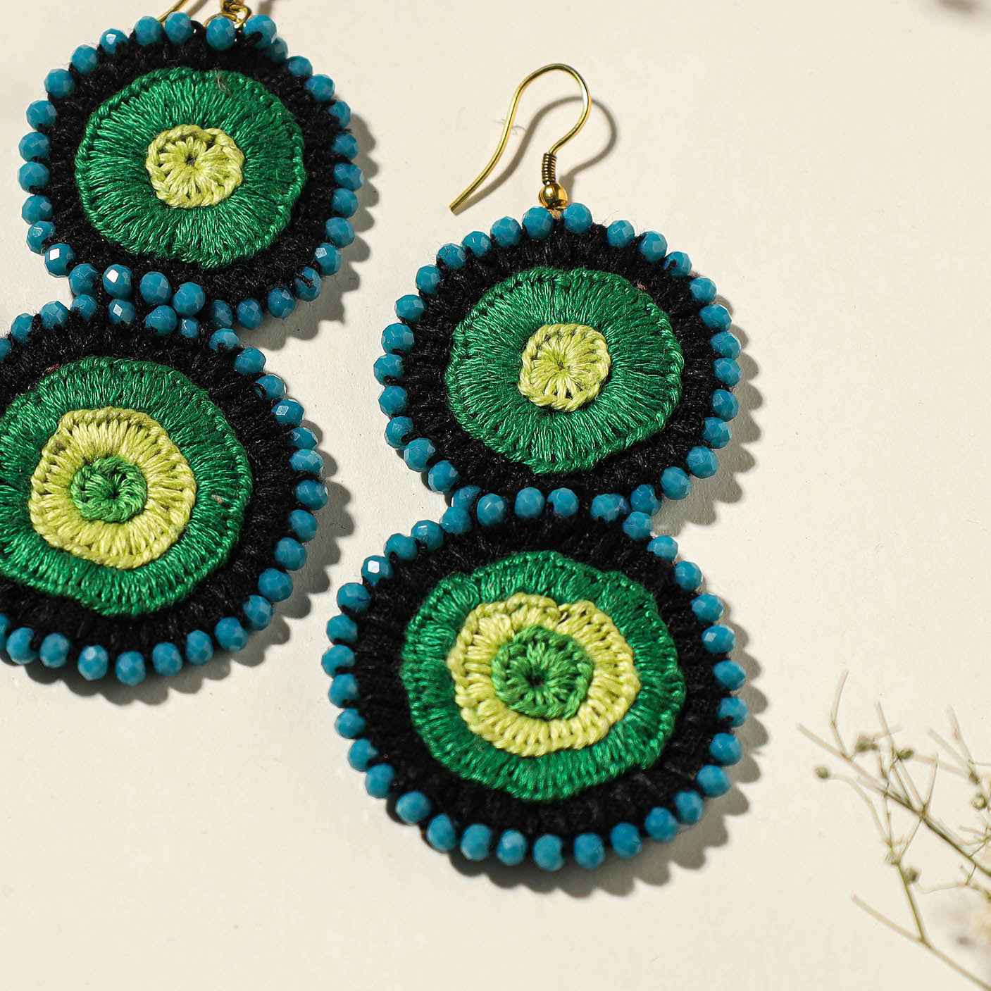 Hand Embroidered Fabart Beadwork Earrings by Rangila Dhaga