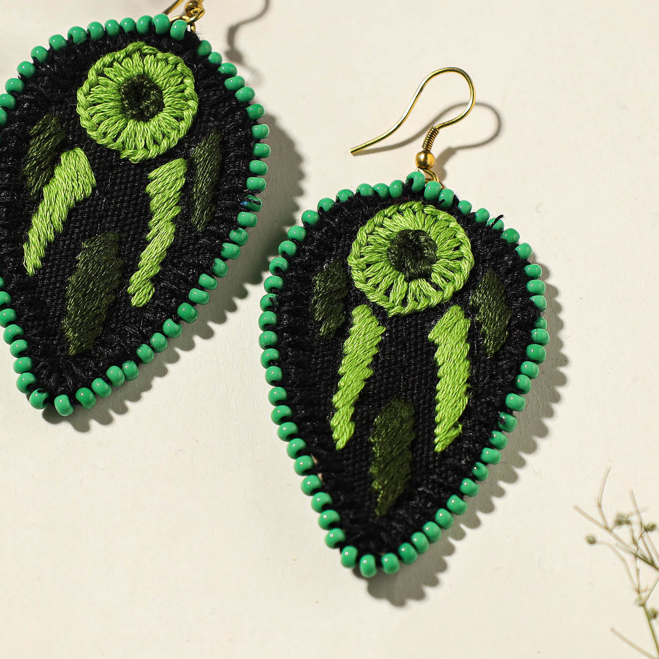 Hand Embroidered Fabart Beadwork Earrings by Rangila Dhaga